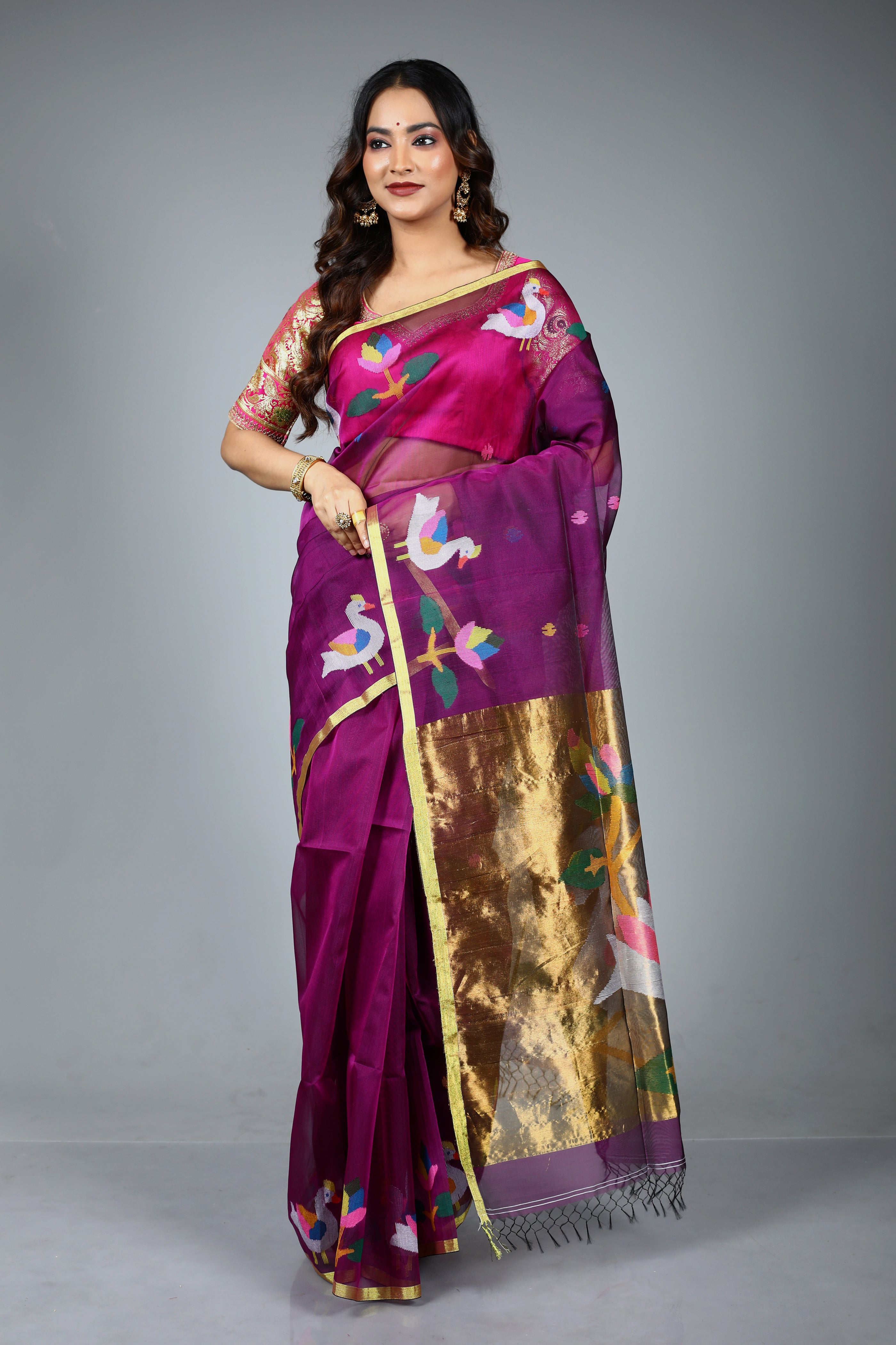 Purple Pure Muslin Saree