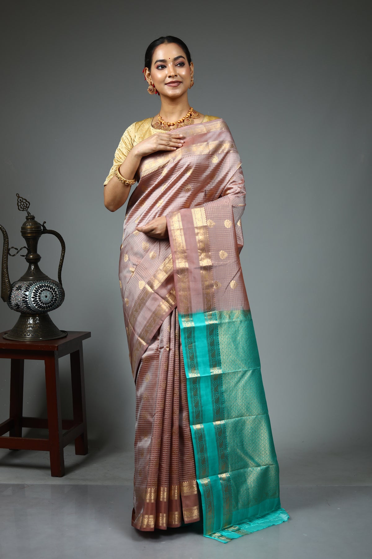 Beige Pure Kanjivaram Saree