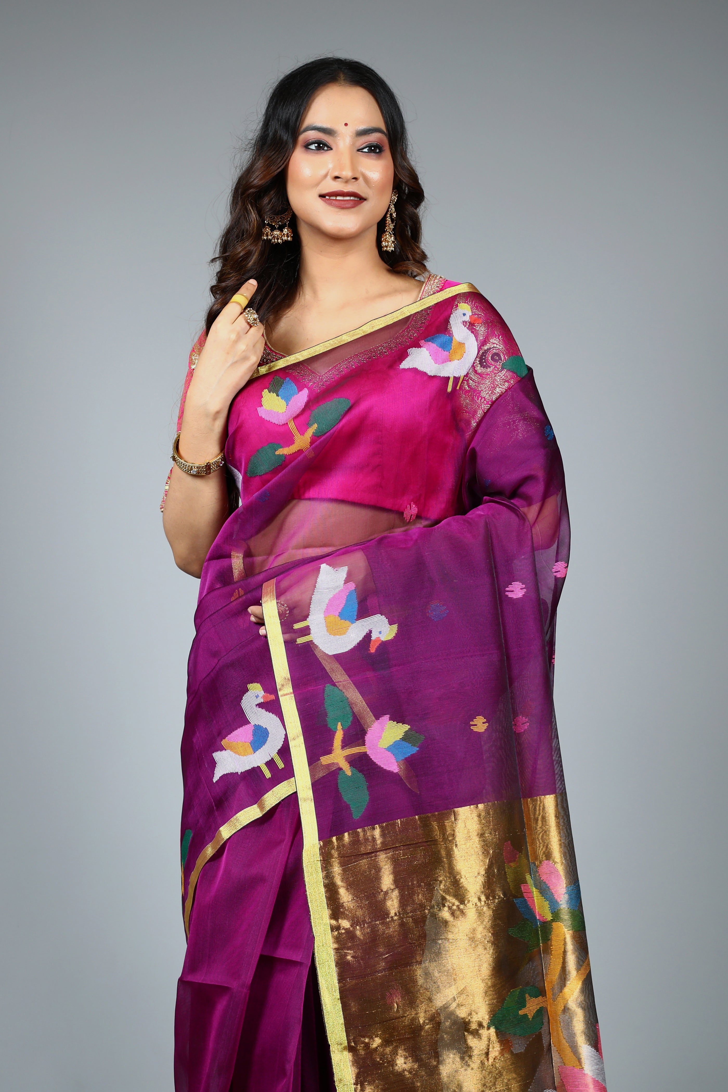 Purple Pure Muslin Saree