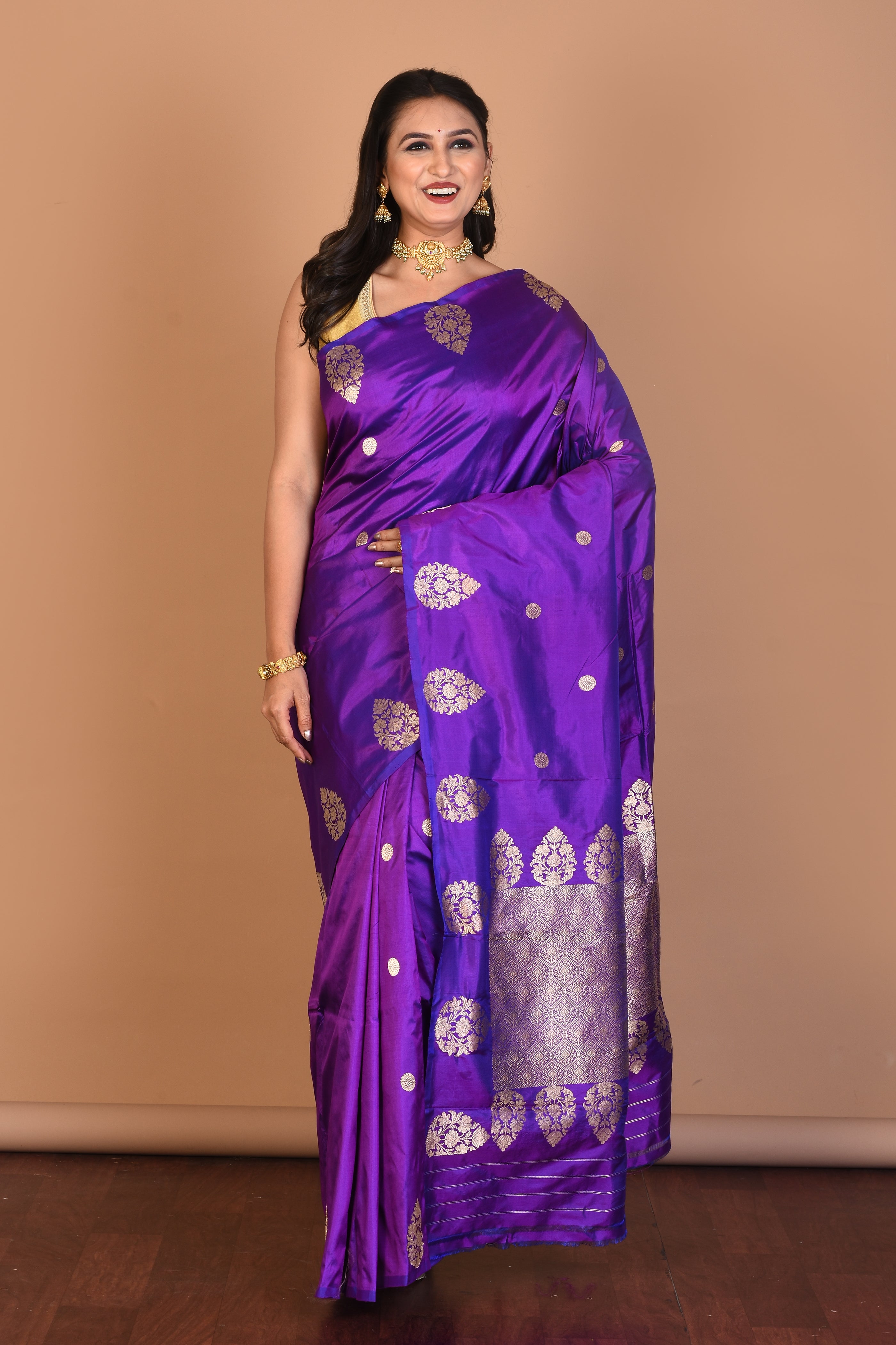 Violet Pure Katan Silk Saree with Blouse Piece - Keya Seth Exclusive