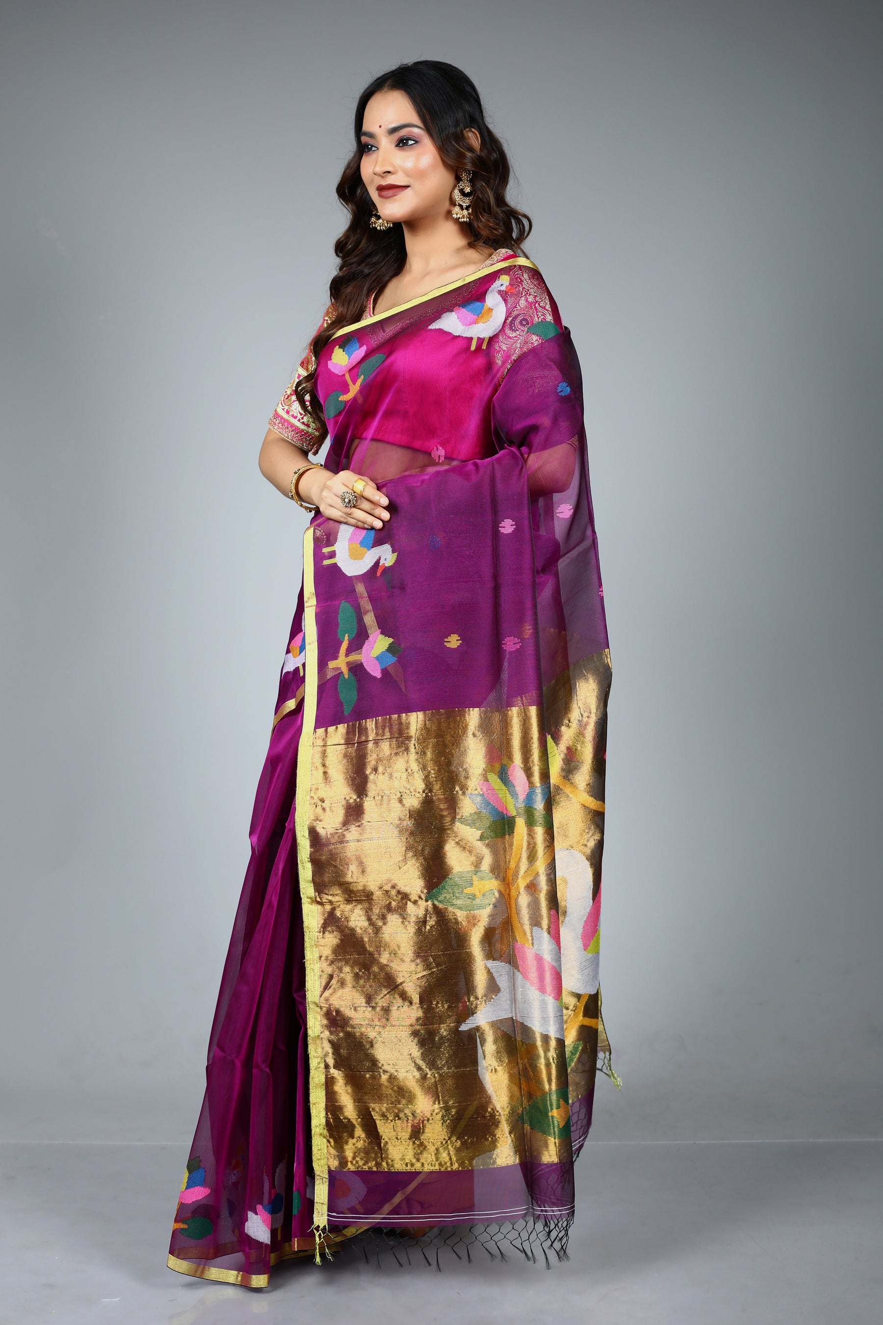 Purple Pure Muslin Saree