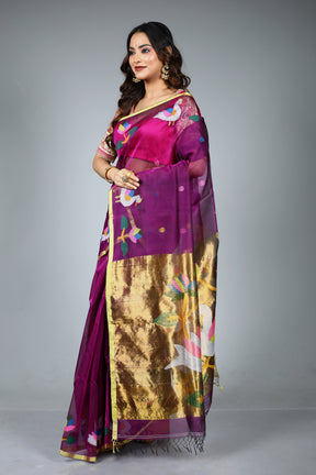 Purple Pure Muslin Saree