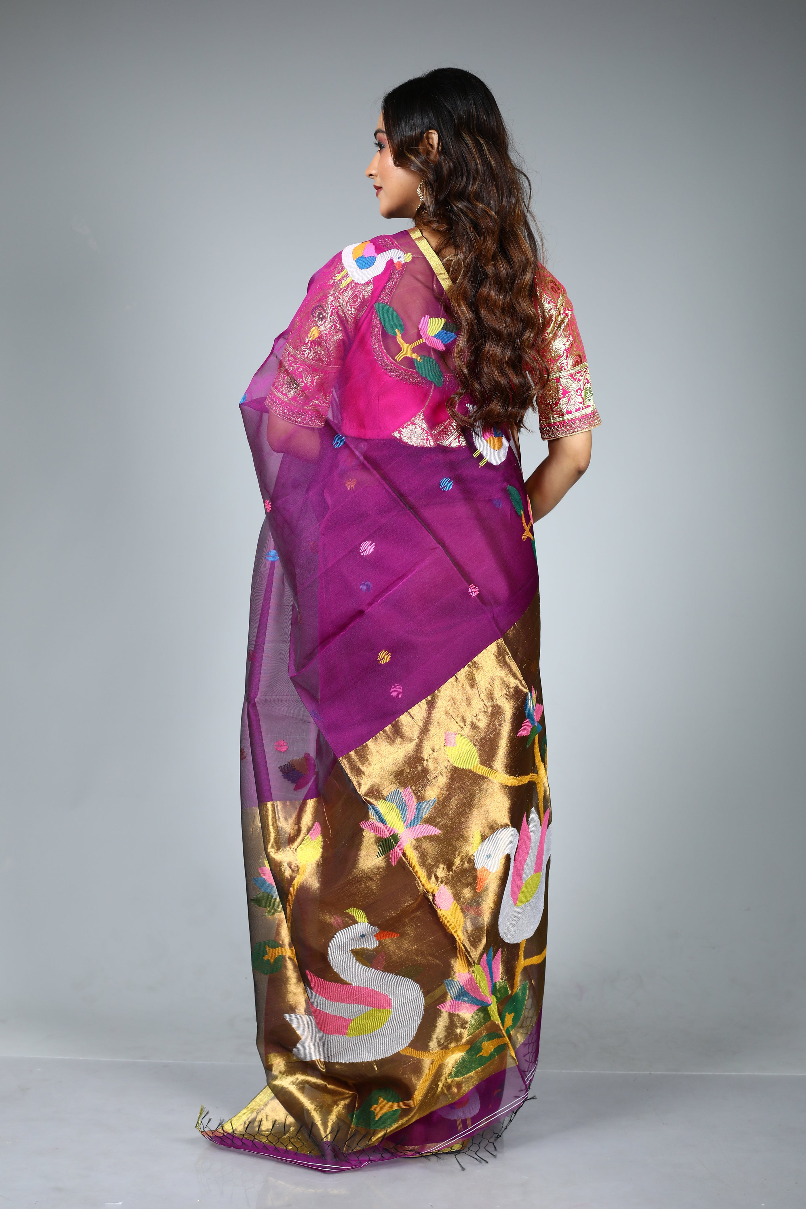 Purple Pure Muslin Saree
