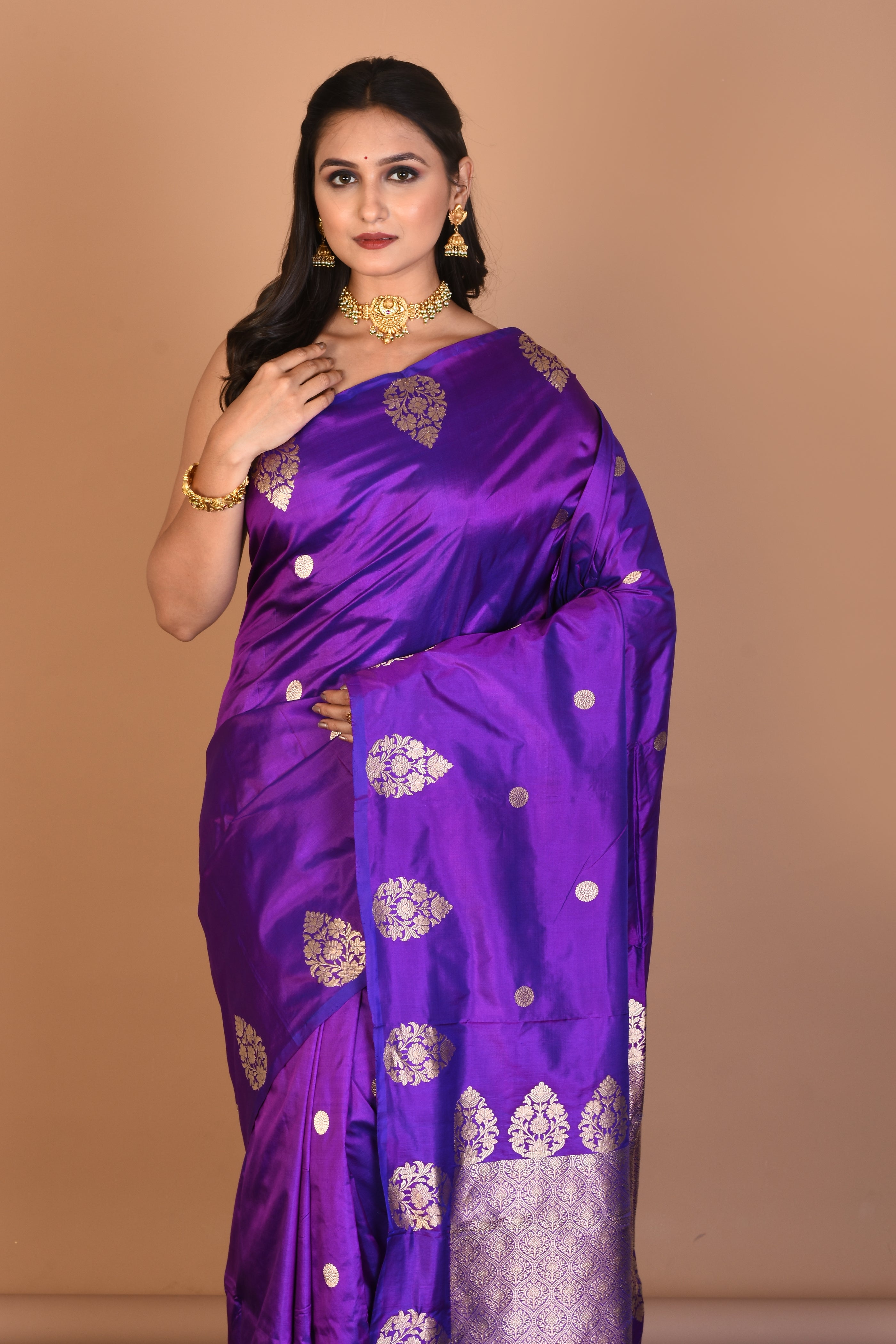 Violet Pure Katan Silk Saree with Blouse Piece - Keya Seth Exclusive