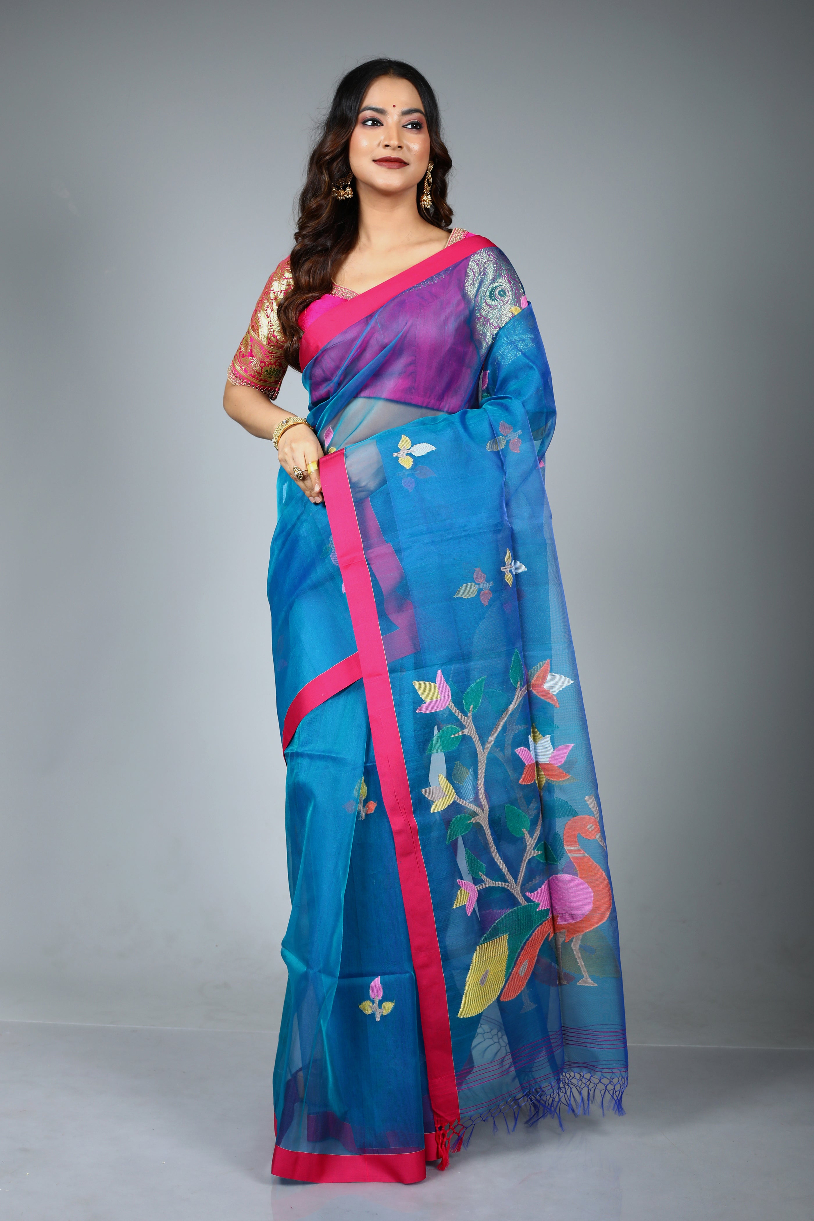 Blue Pure Muslin Saree
