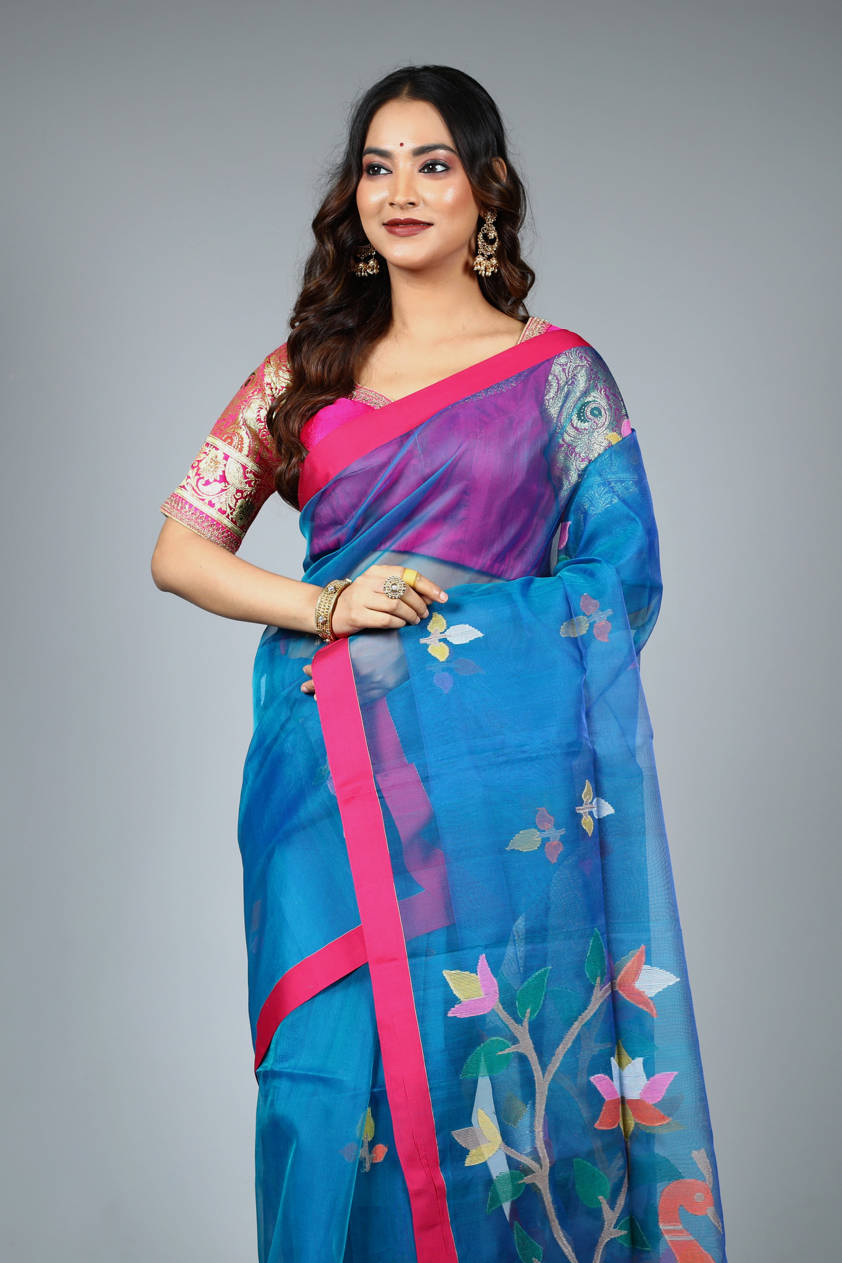 Blue Pure Muslin Saree