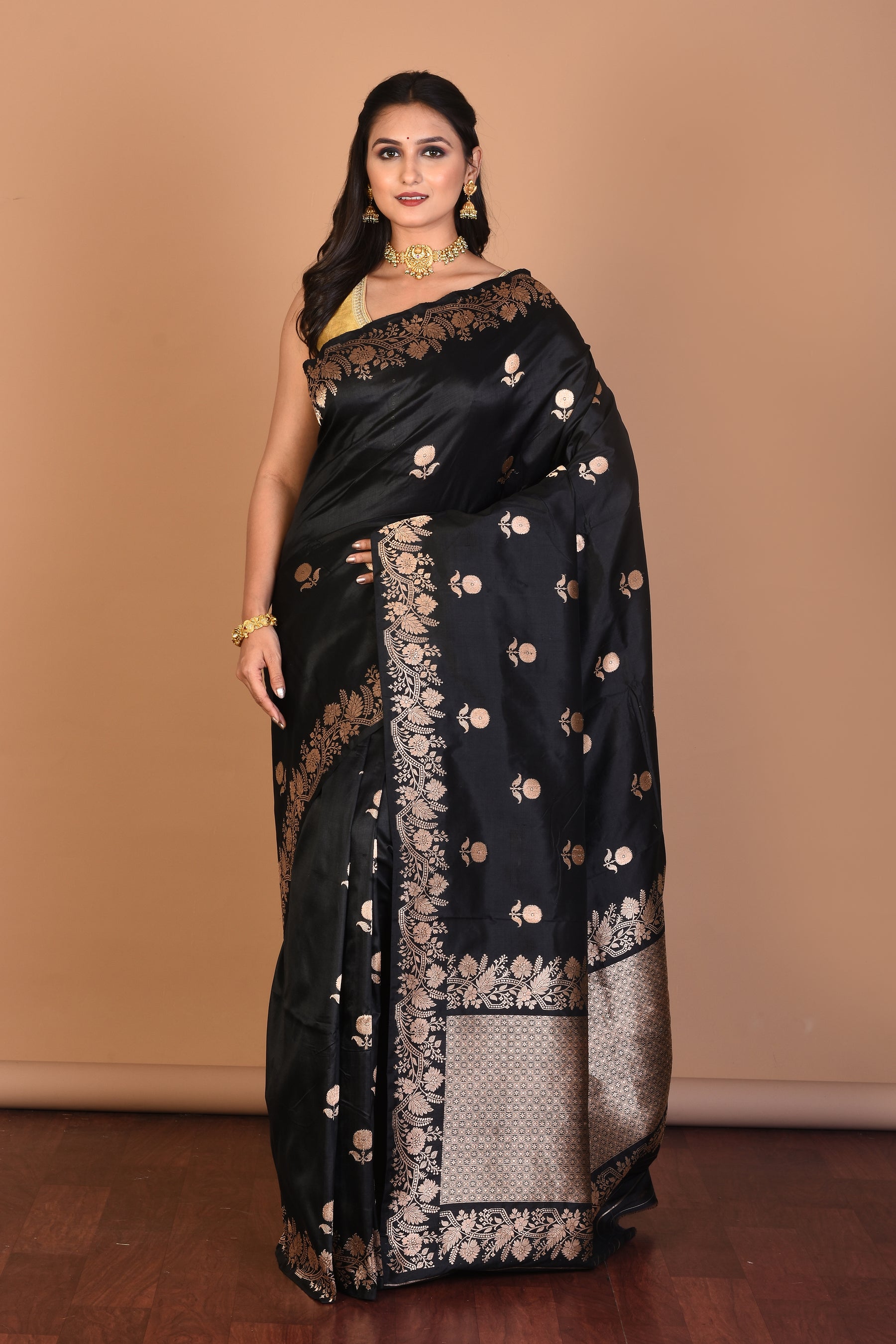 Black Pure Katan Silk Saree with Blouse Piece - Keya Seth Exclusive