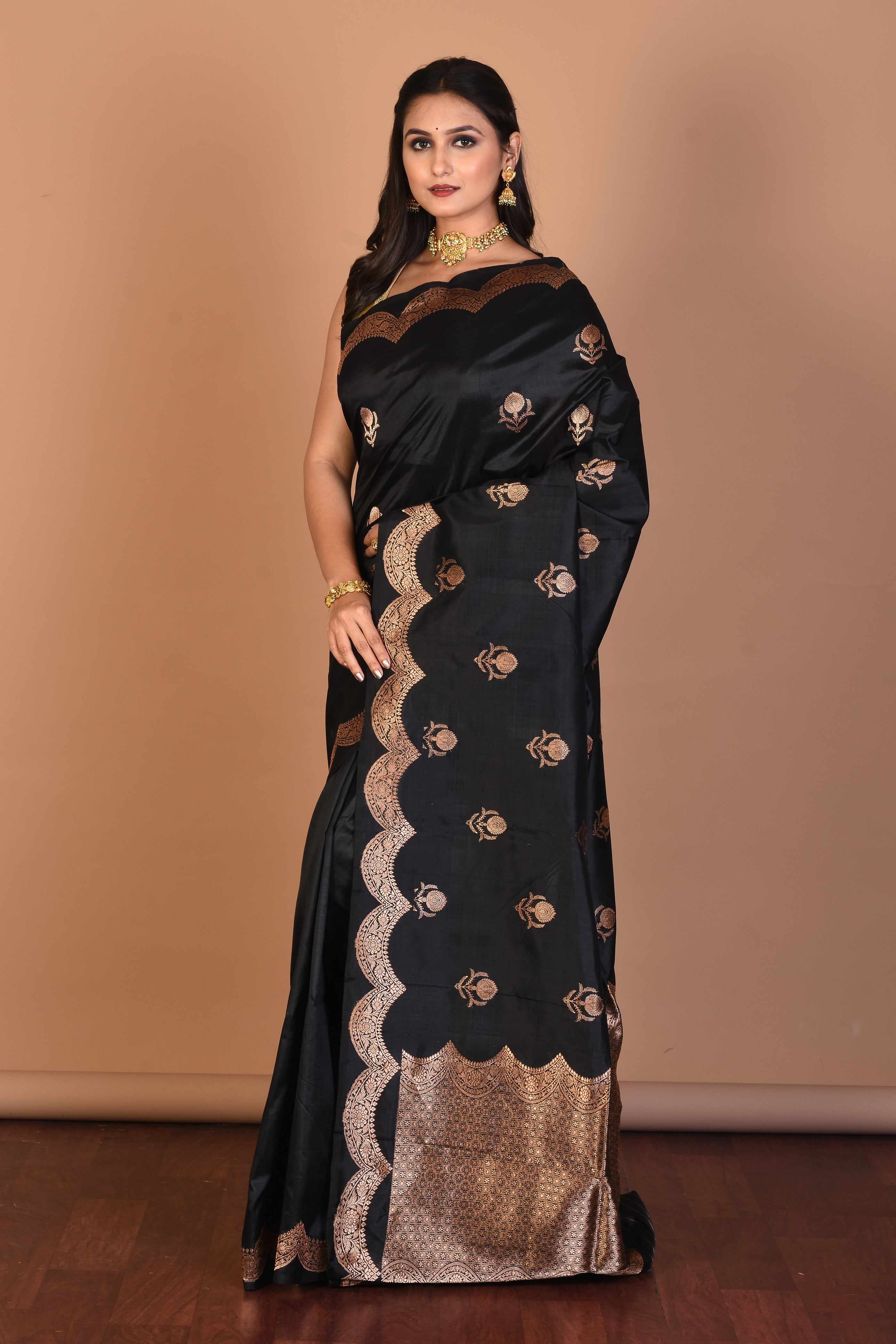 Black Pure Katan Silk Saree with Blouse Piece - Keya Seth Exclusive