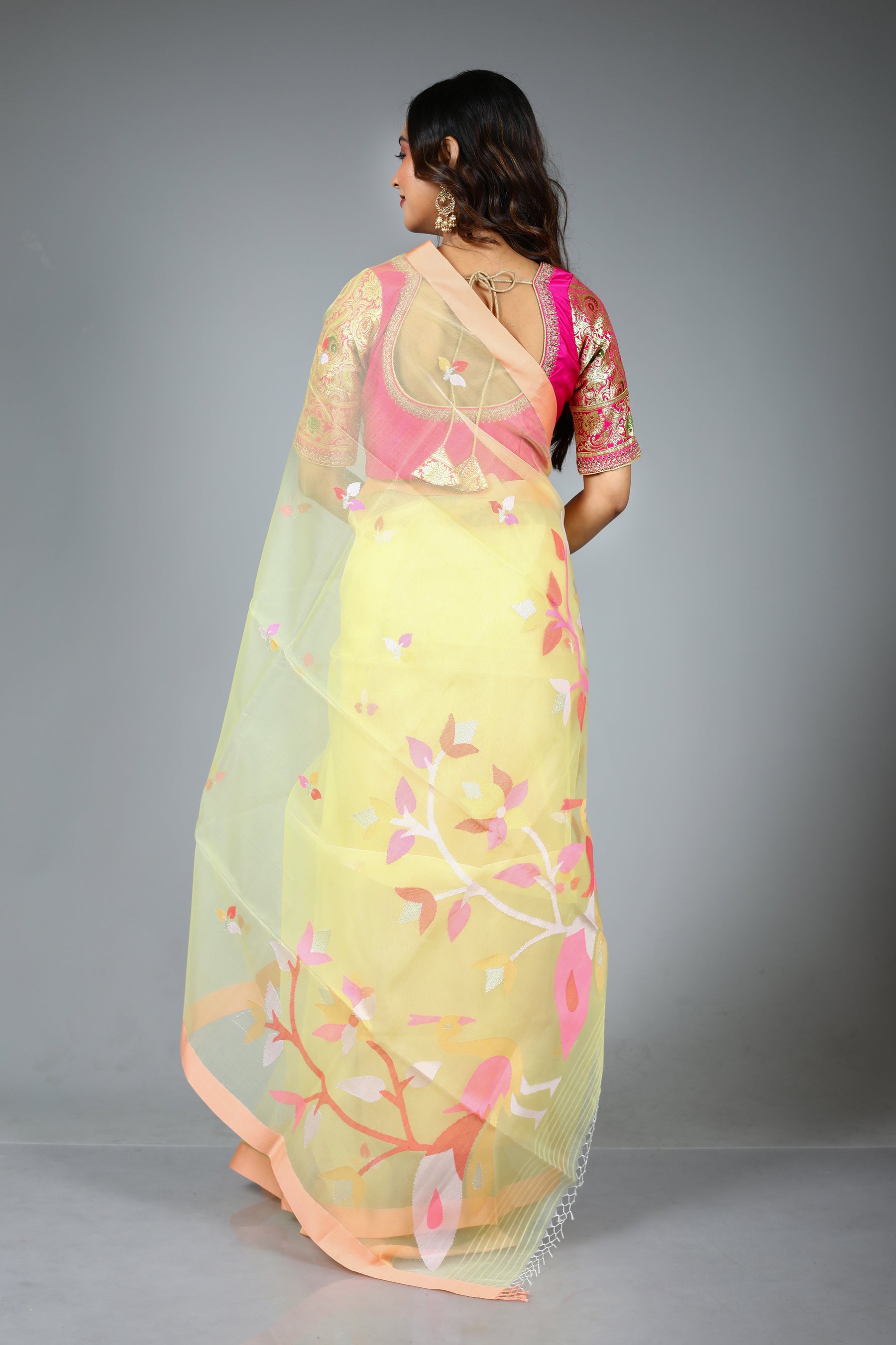 Lemon Yellow Pure Muslin Saree
