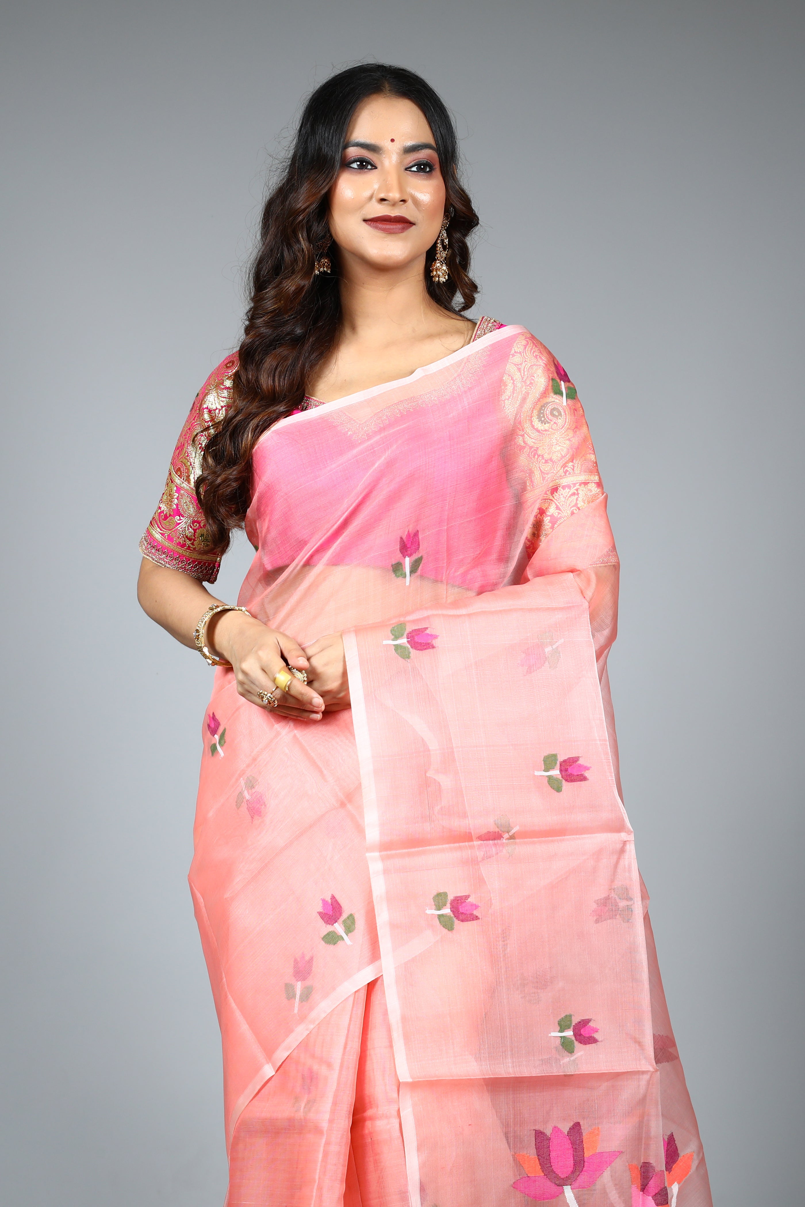 Pink Pure Muslin Saree
