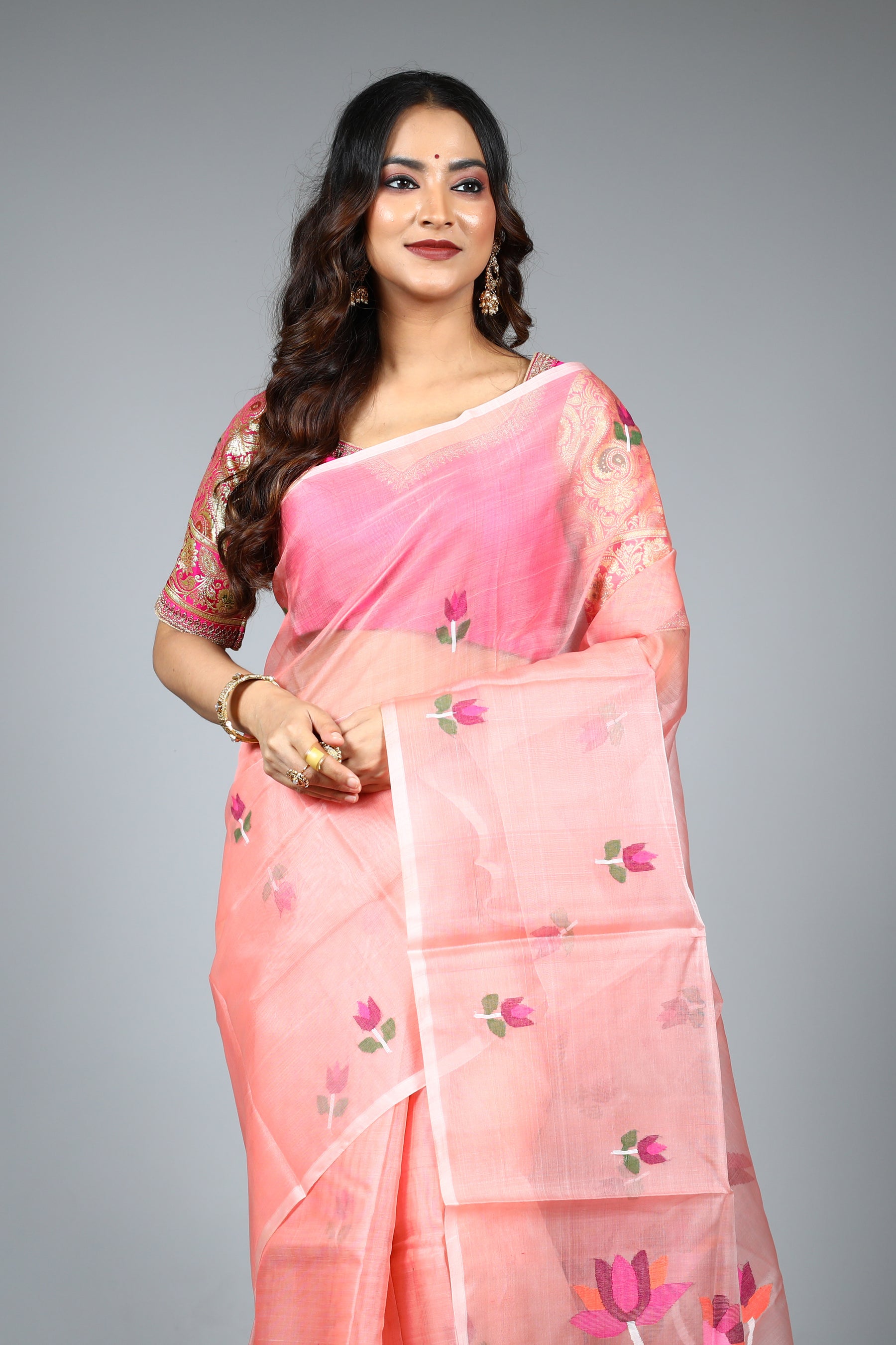 Pink Pure Muslin Saree
