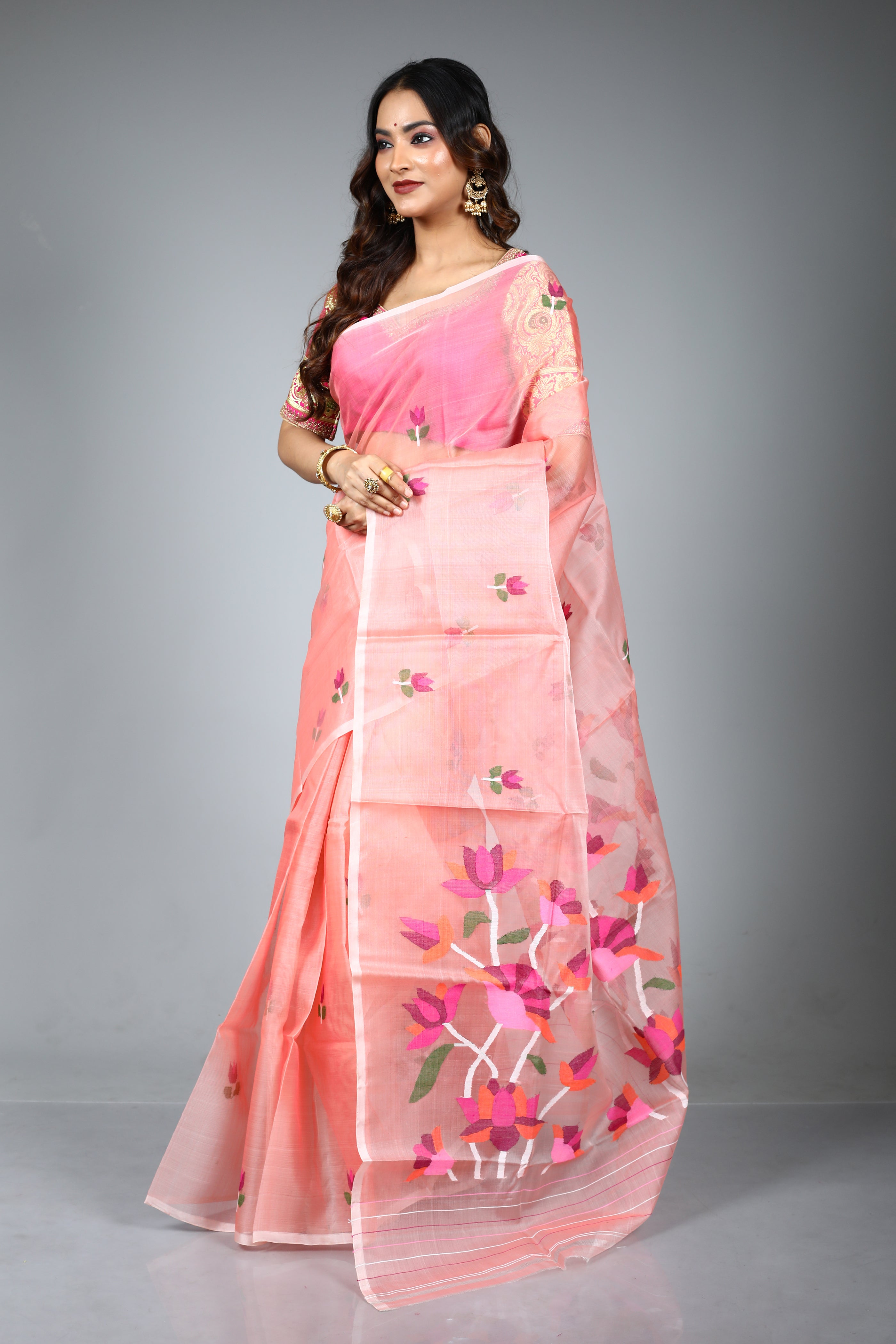 Pink Pure Muslin Saree