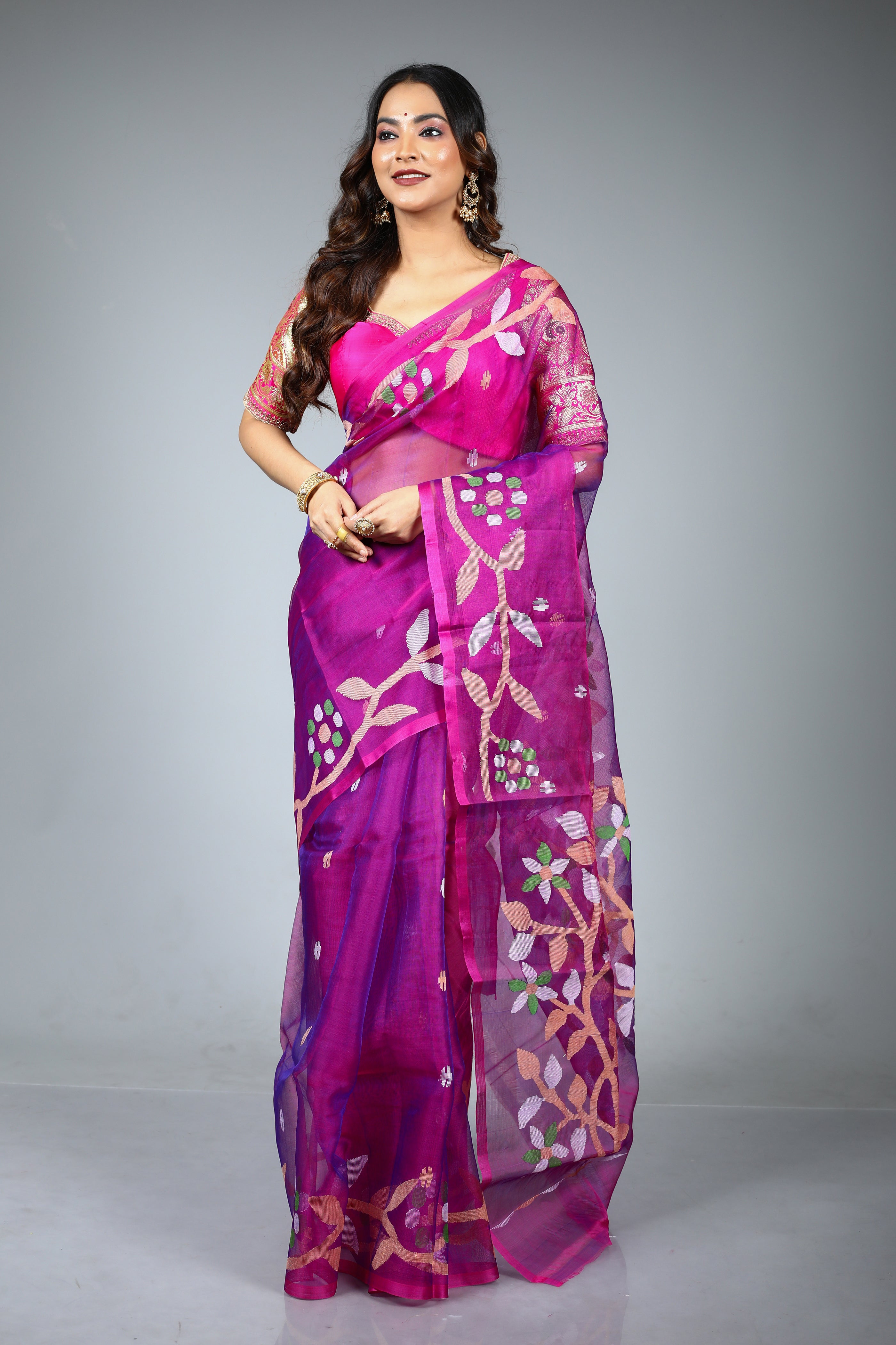 Magenta Pure Muslin Saree