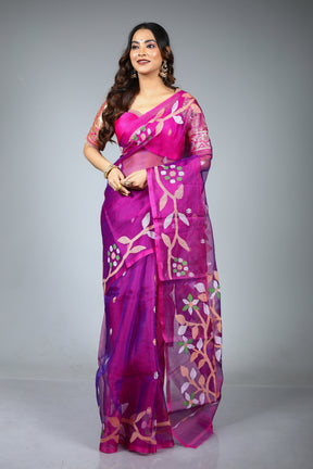 Magenta Pure Muslin Saree