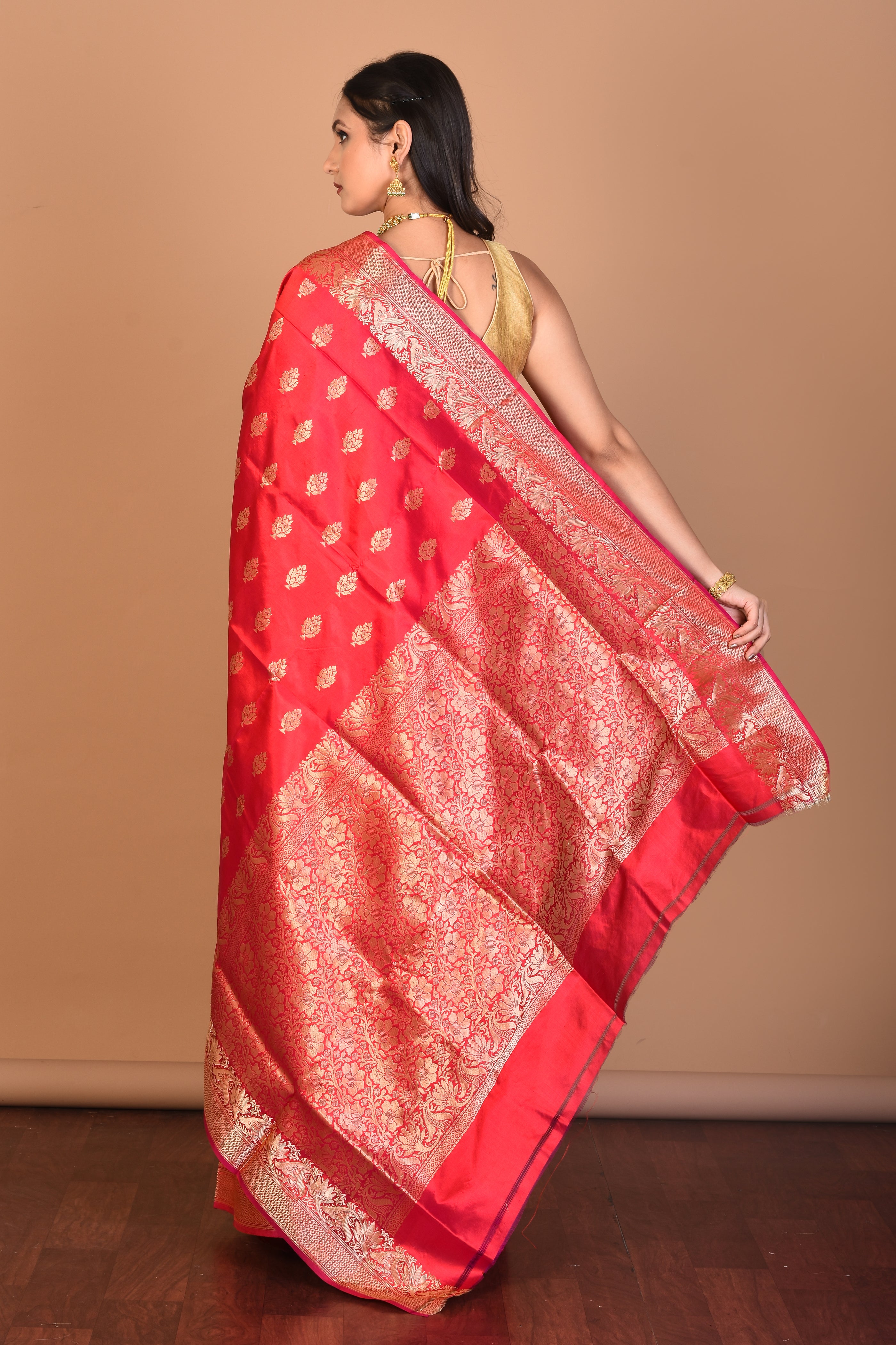 Red Pure Katan Silk Saree with Blouse Piece - Keya Seth Exclusive