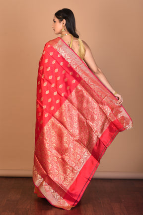 Red Pure Katan Silk Saree with Blouse Piece - Keya Seth Exclusive