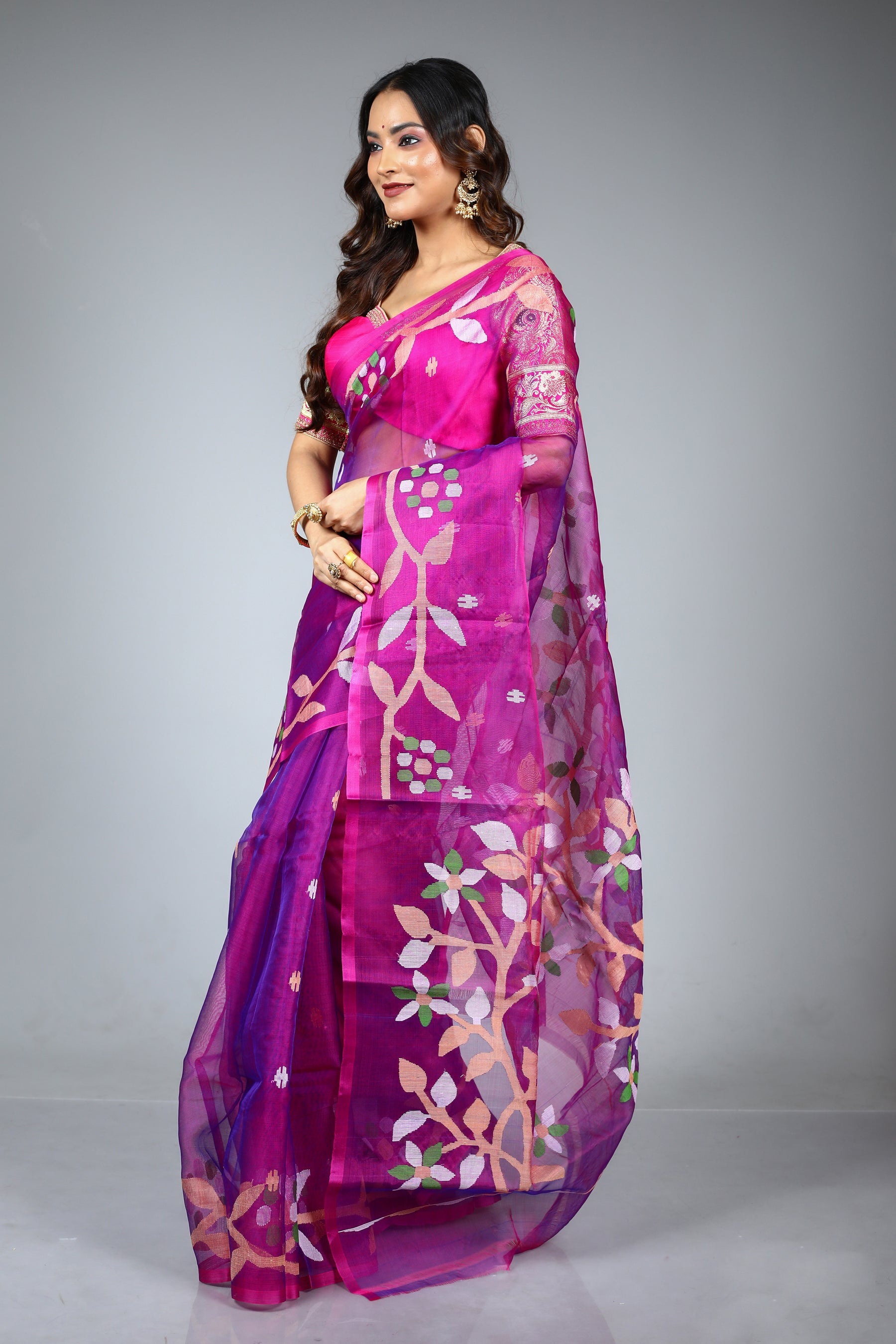 Magenta Pure Muslin Saree