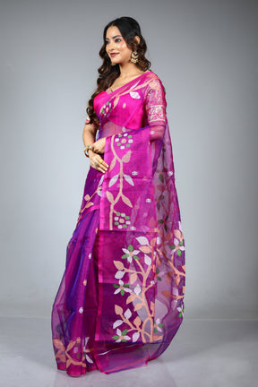 Magenta Pure Muslin Saree