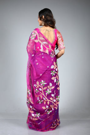 Magenta Pure Muslin Saree