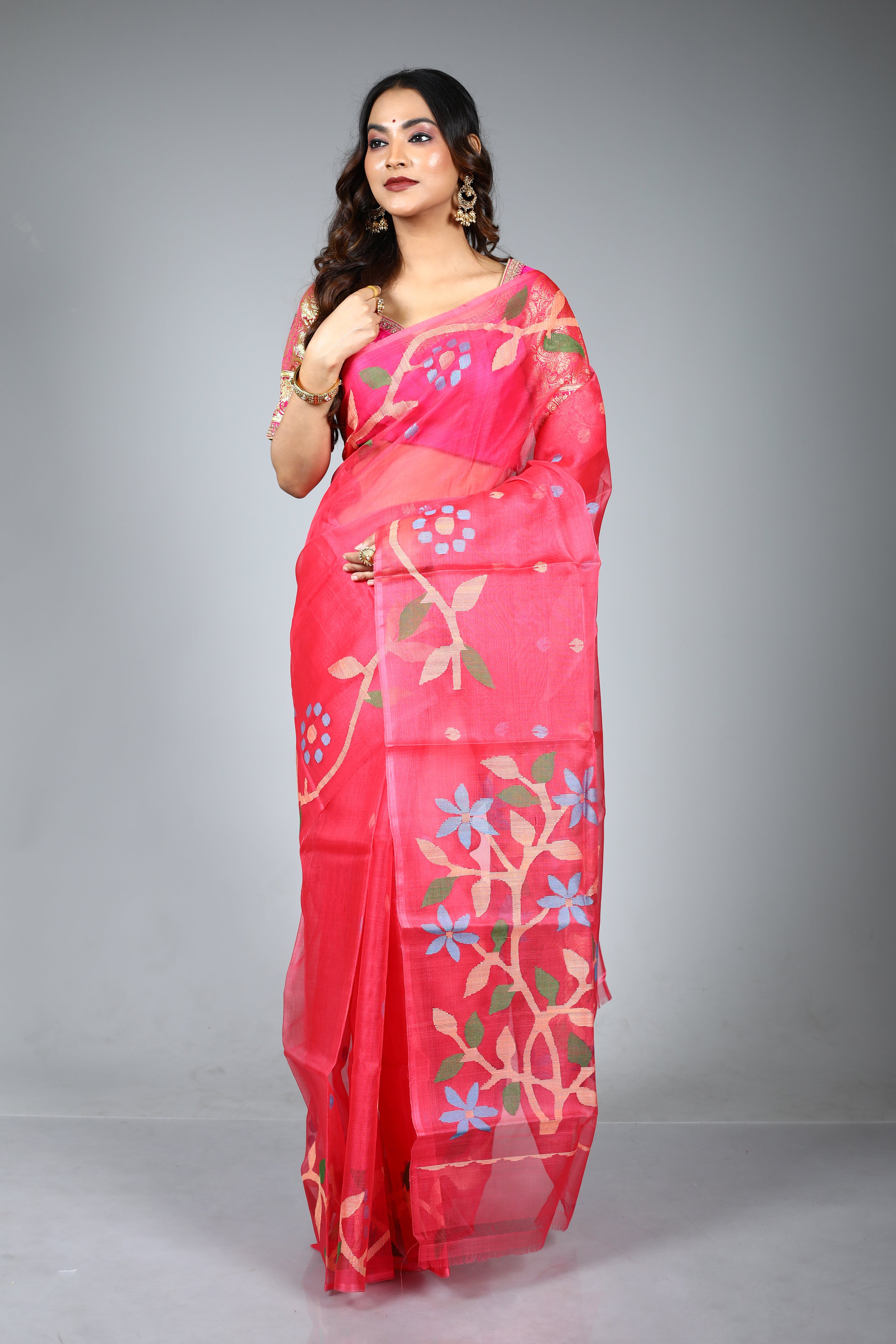 Pink Pure Muslin Saree