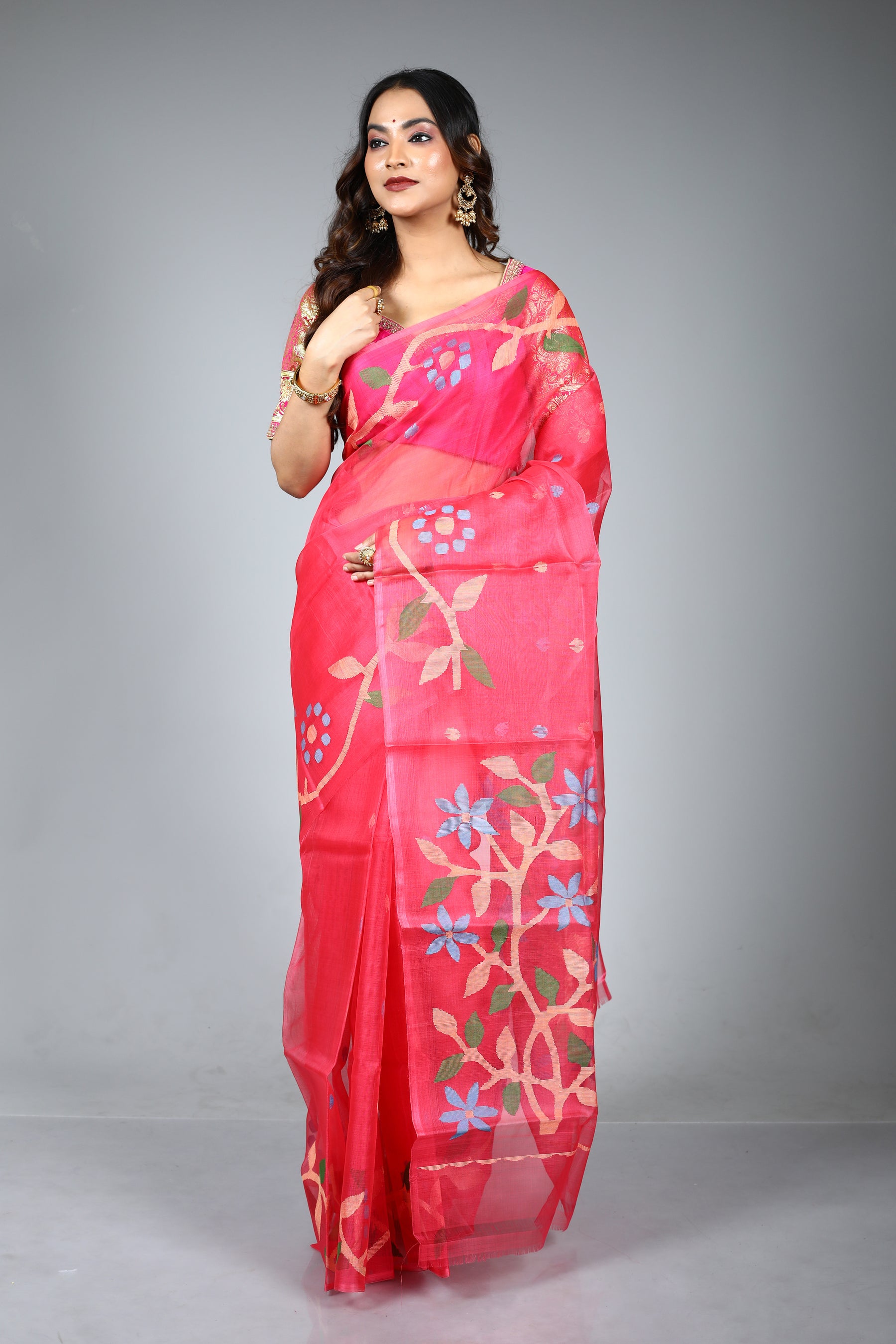Pink Pure Muslin Saree