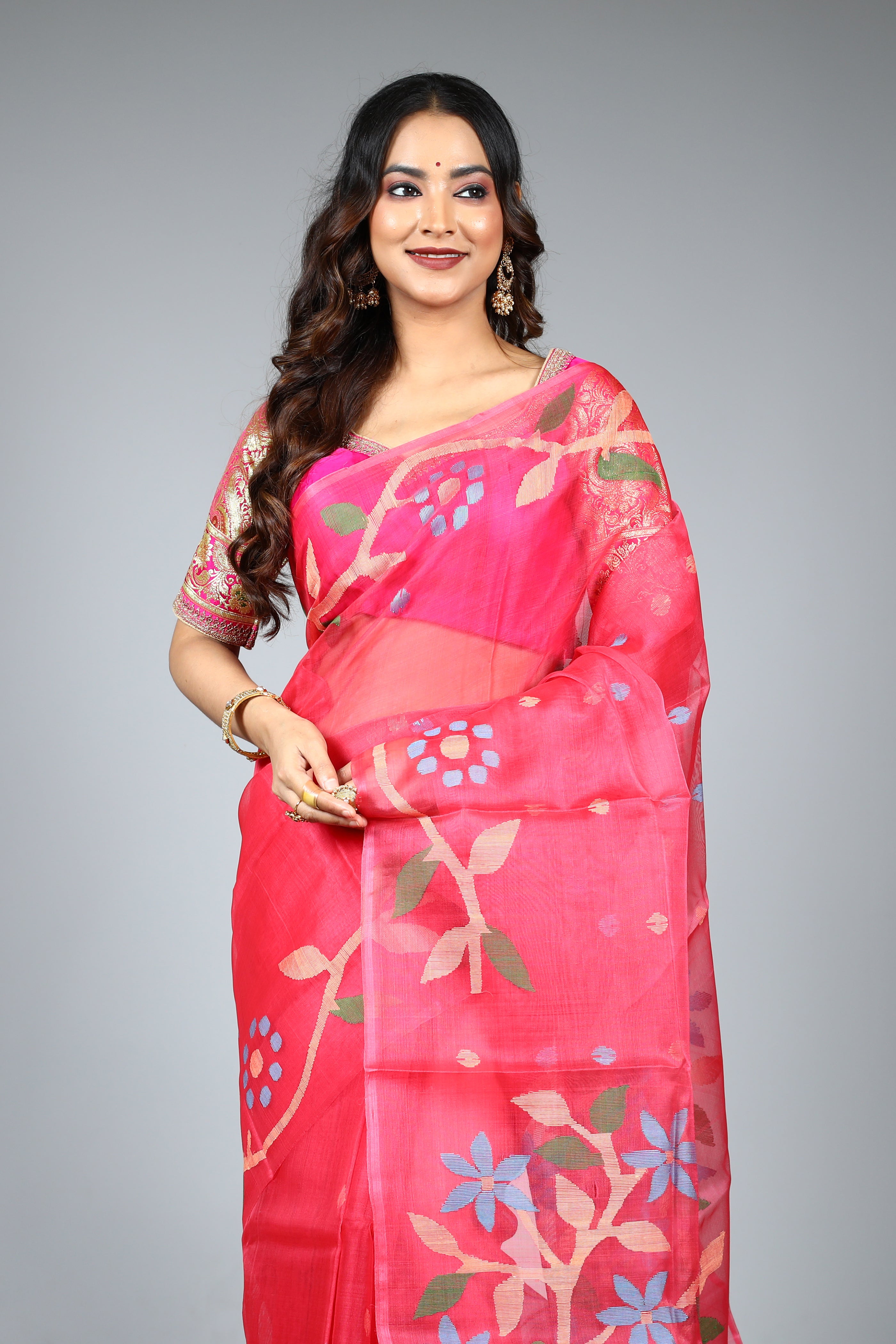 Pink Pure Muslin Saree