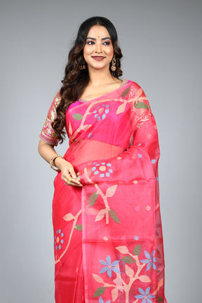 Pink Pure Muslin Saree