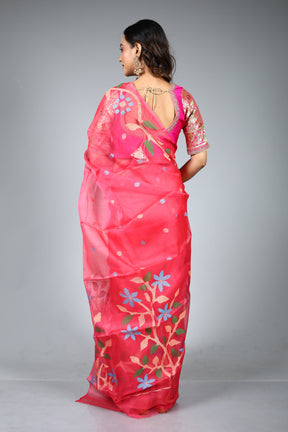 Pink Pure Muslin Saree