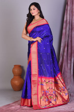 Royal Blue Blended Paithani Saree with Zari Work - Keya Seth Exclusive