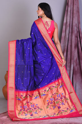 Royal Blue Blended Paithani Saree with Zari Work - Keya Seth Exclusive