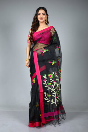 Black Pure Muslin Saree
