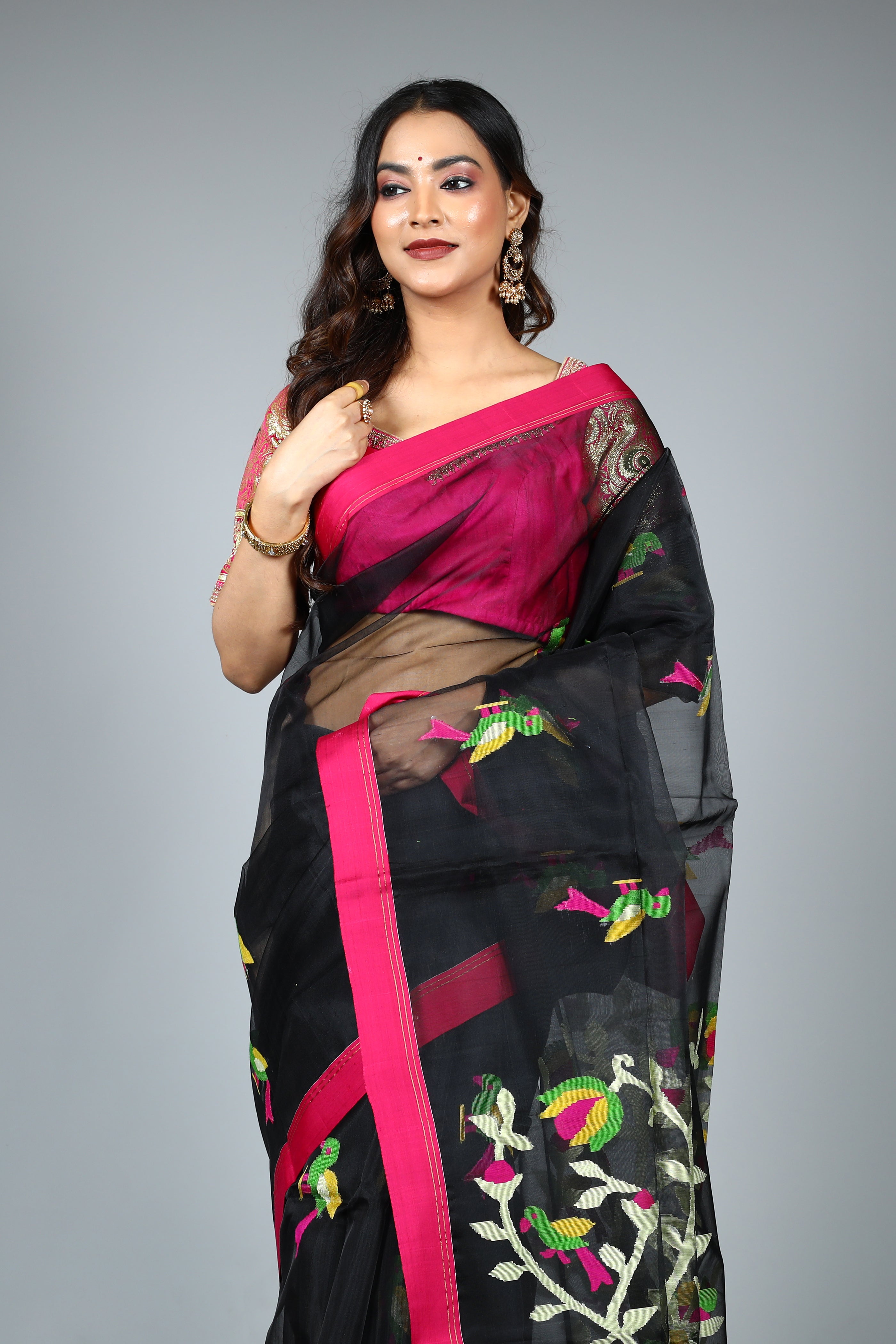 Black Pure Muslin Saree