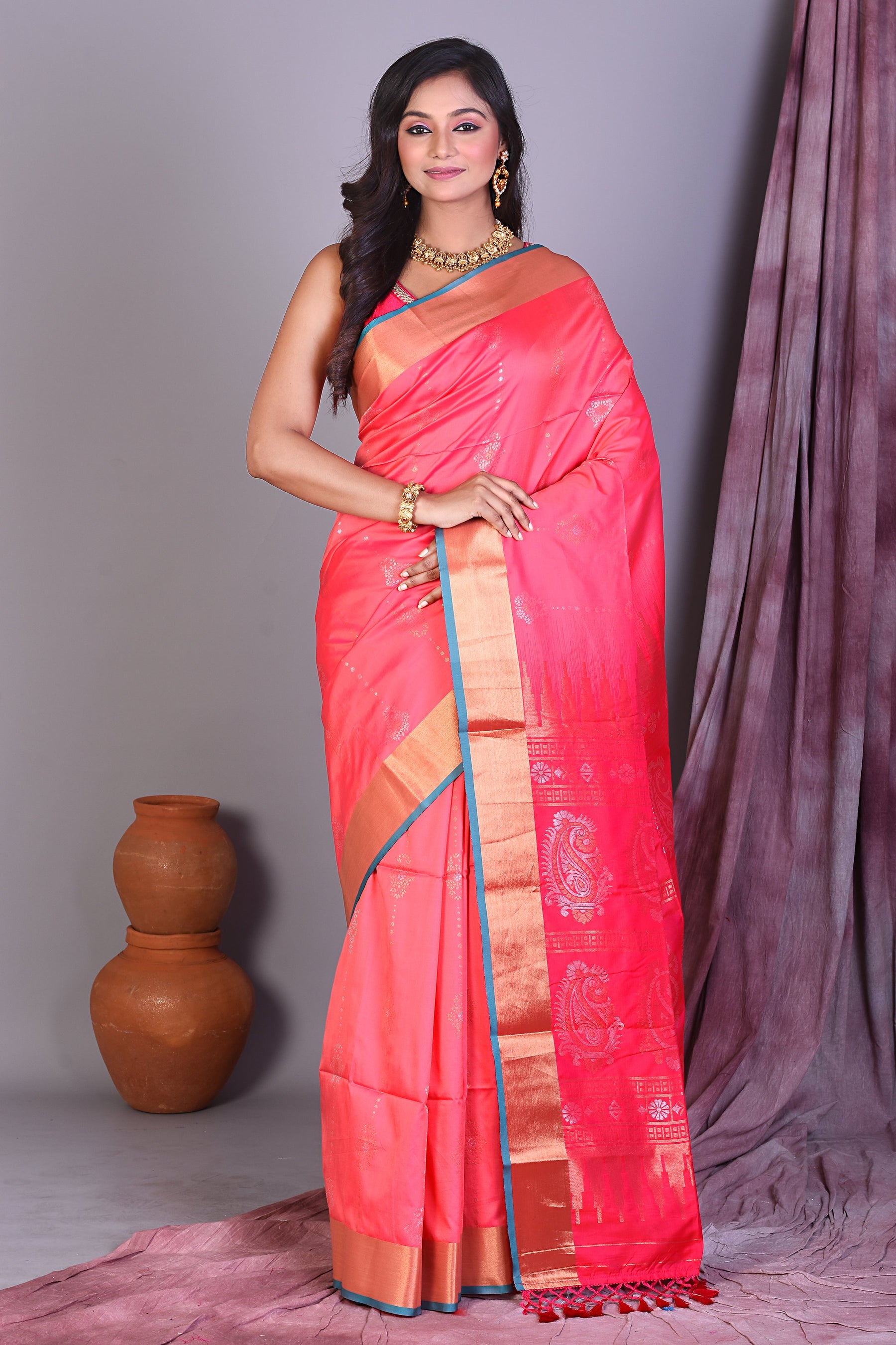 Pink Blended Silk Saree with Golden Zari - Keya Seth Exclusive