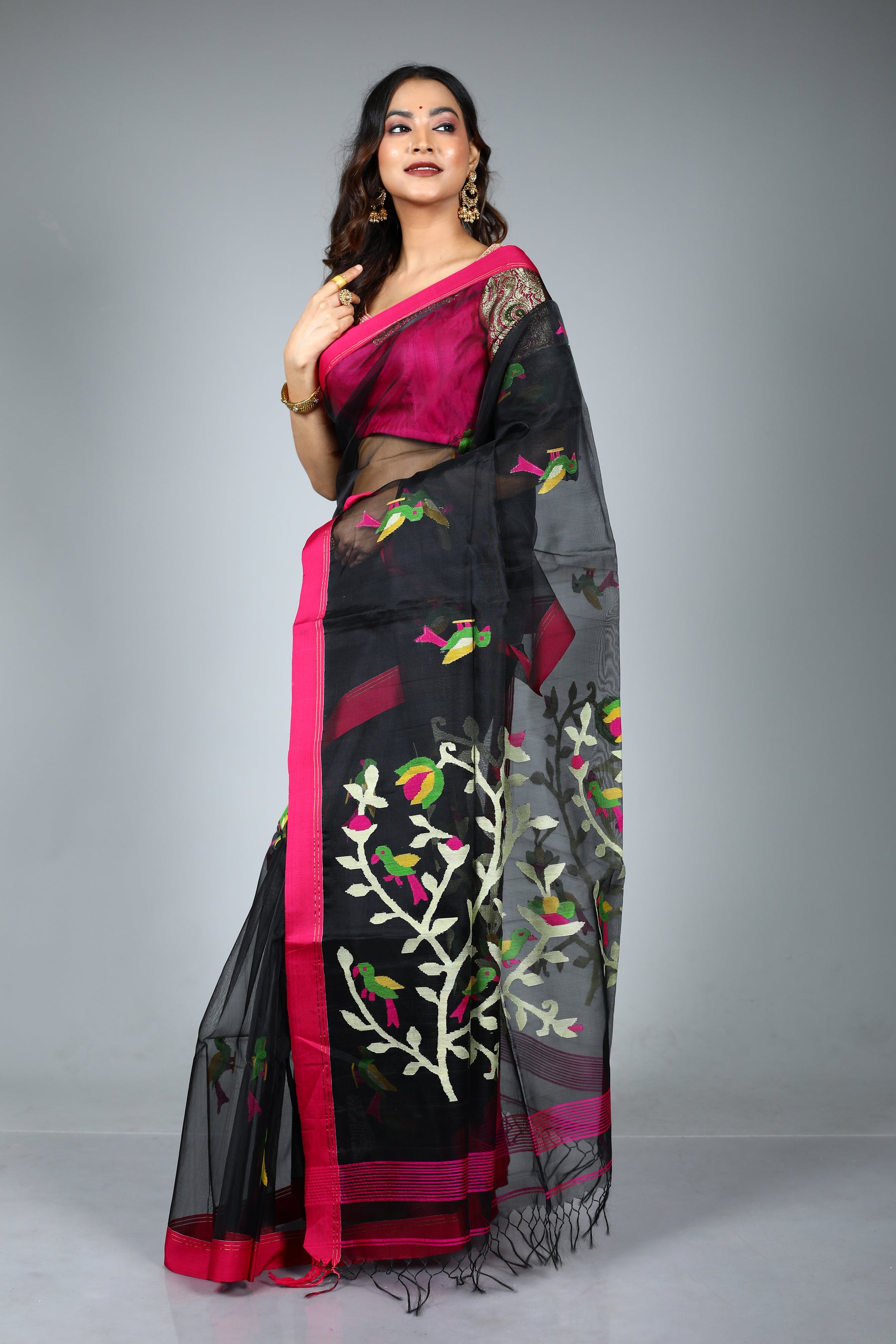 Black Pure Muslin Saree