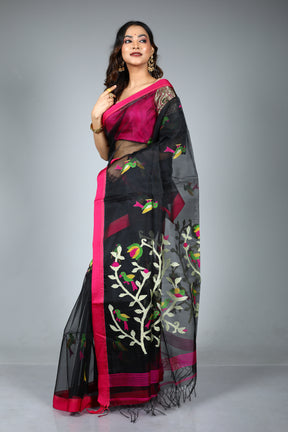 Black Pure Muslin Saree