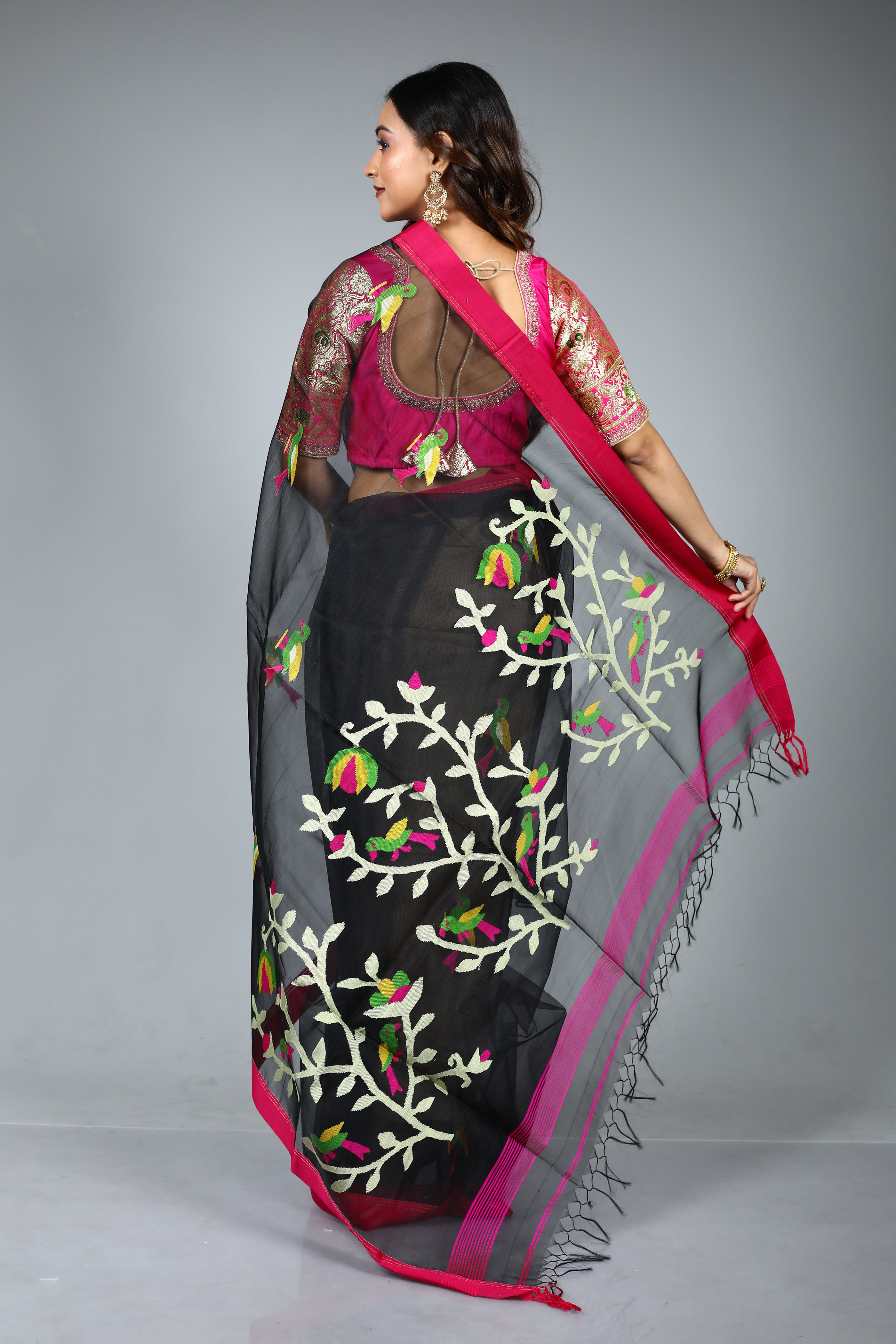 Black Pure Muslin Saree