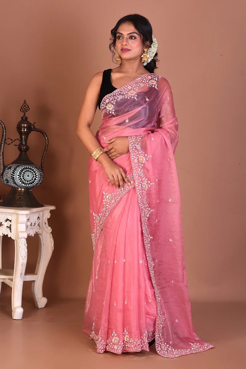 Peach Blended Jimmy Choo Saree - Keya Seth Exclusive