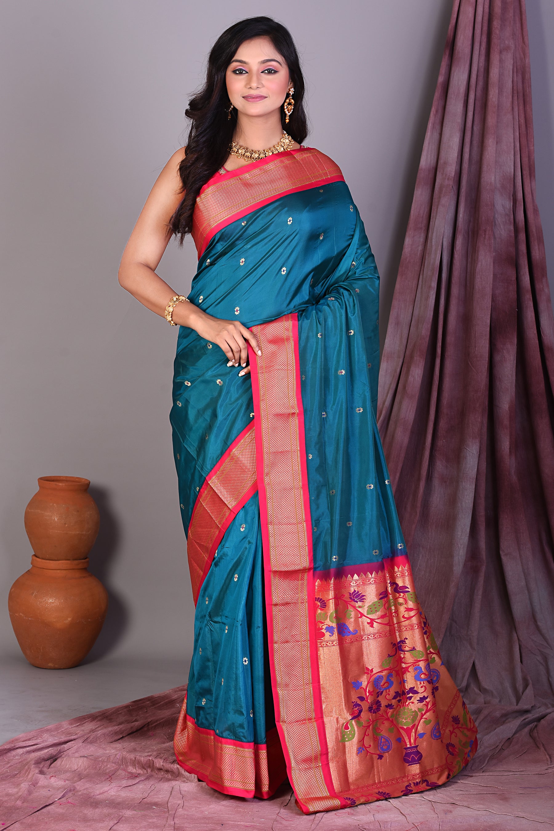 Rama Green Blended Paithani Saree with Zari Work - Keya Seth Exclusive