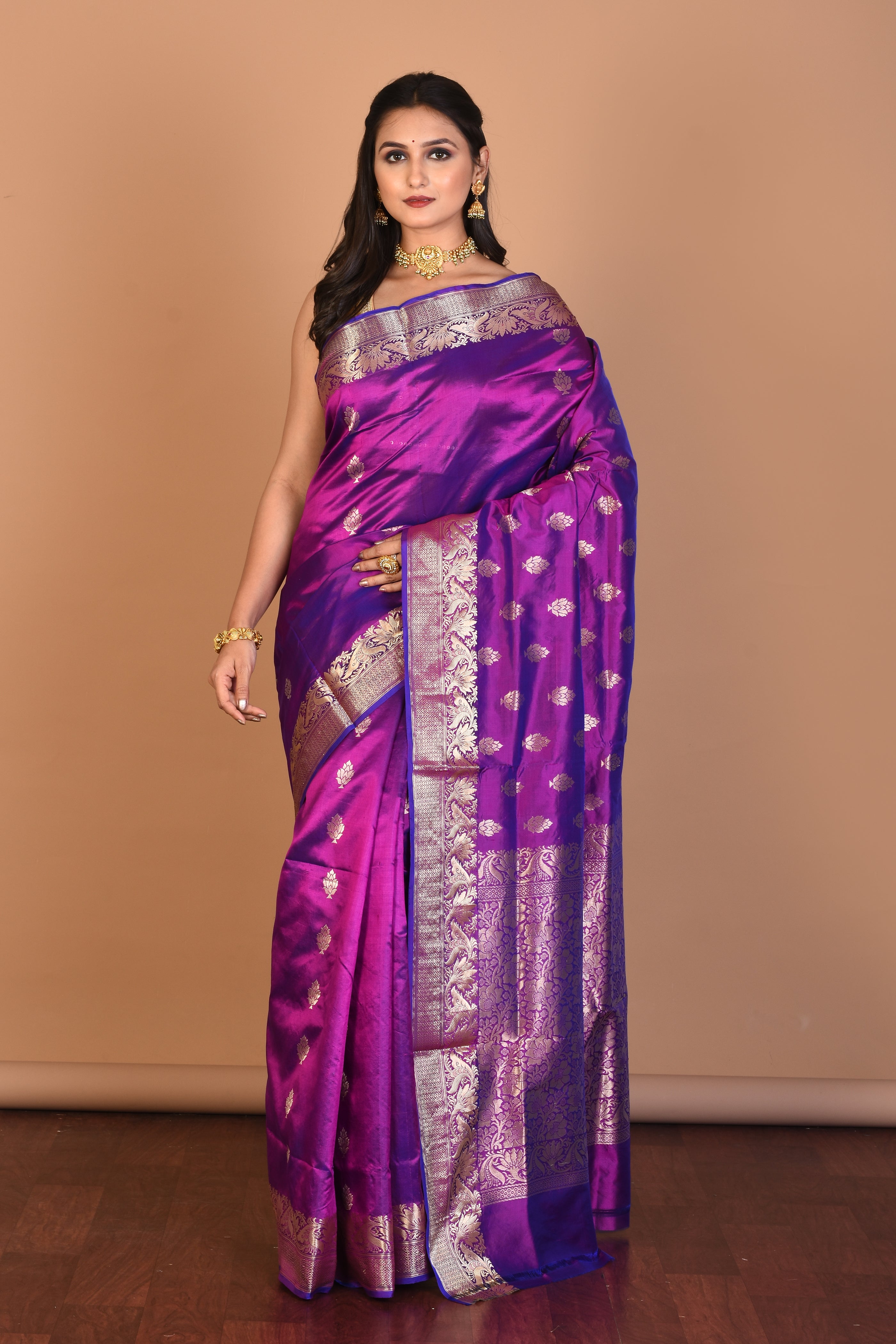 Violet Pure Katan Silk Saree with Blouse Piece - Keya Seth Exclusive