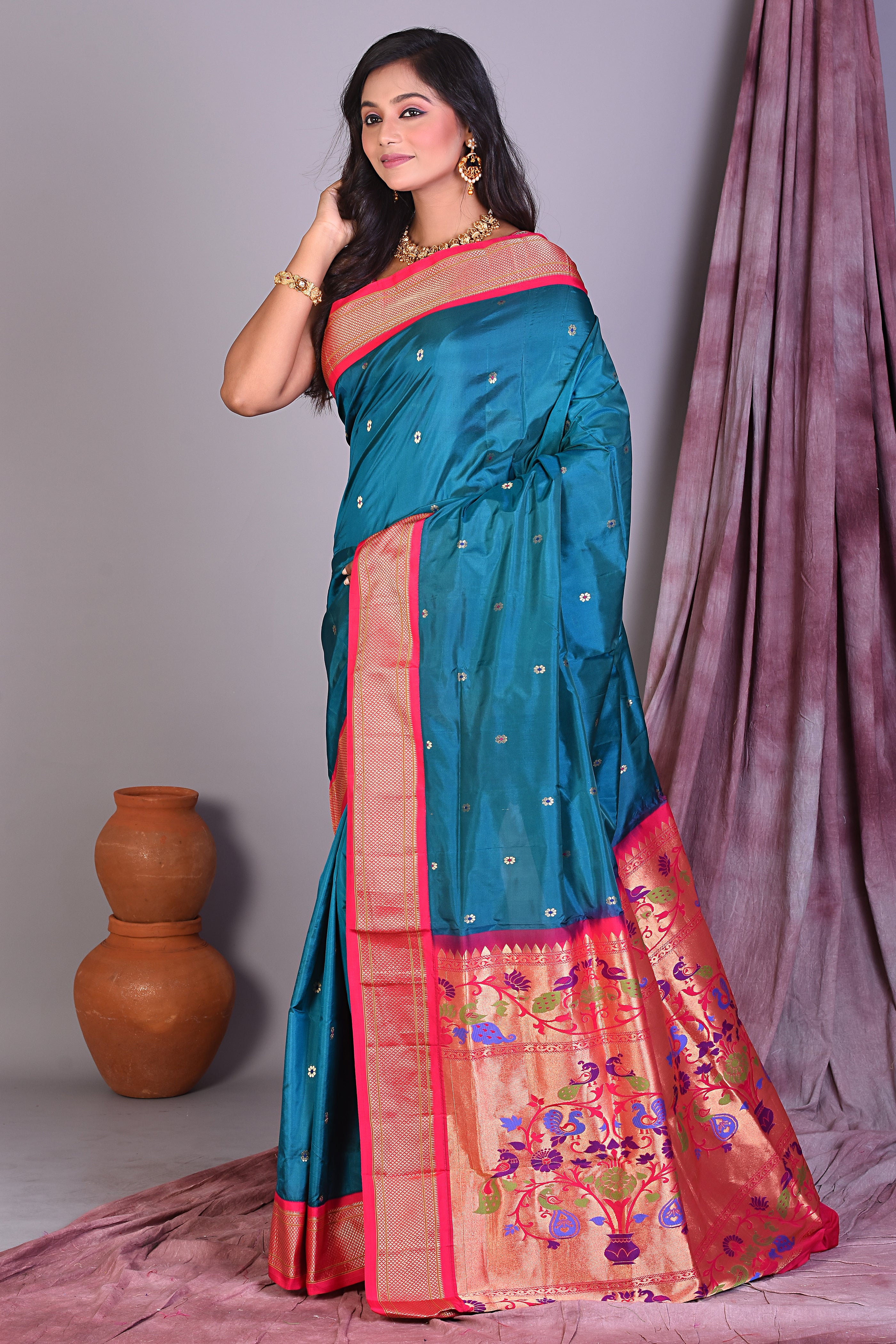 Rama Green Blended Paithani Saree with Zari Work - Keya Seth Exclusive