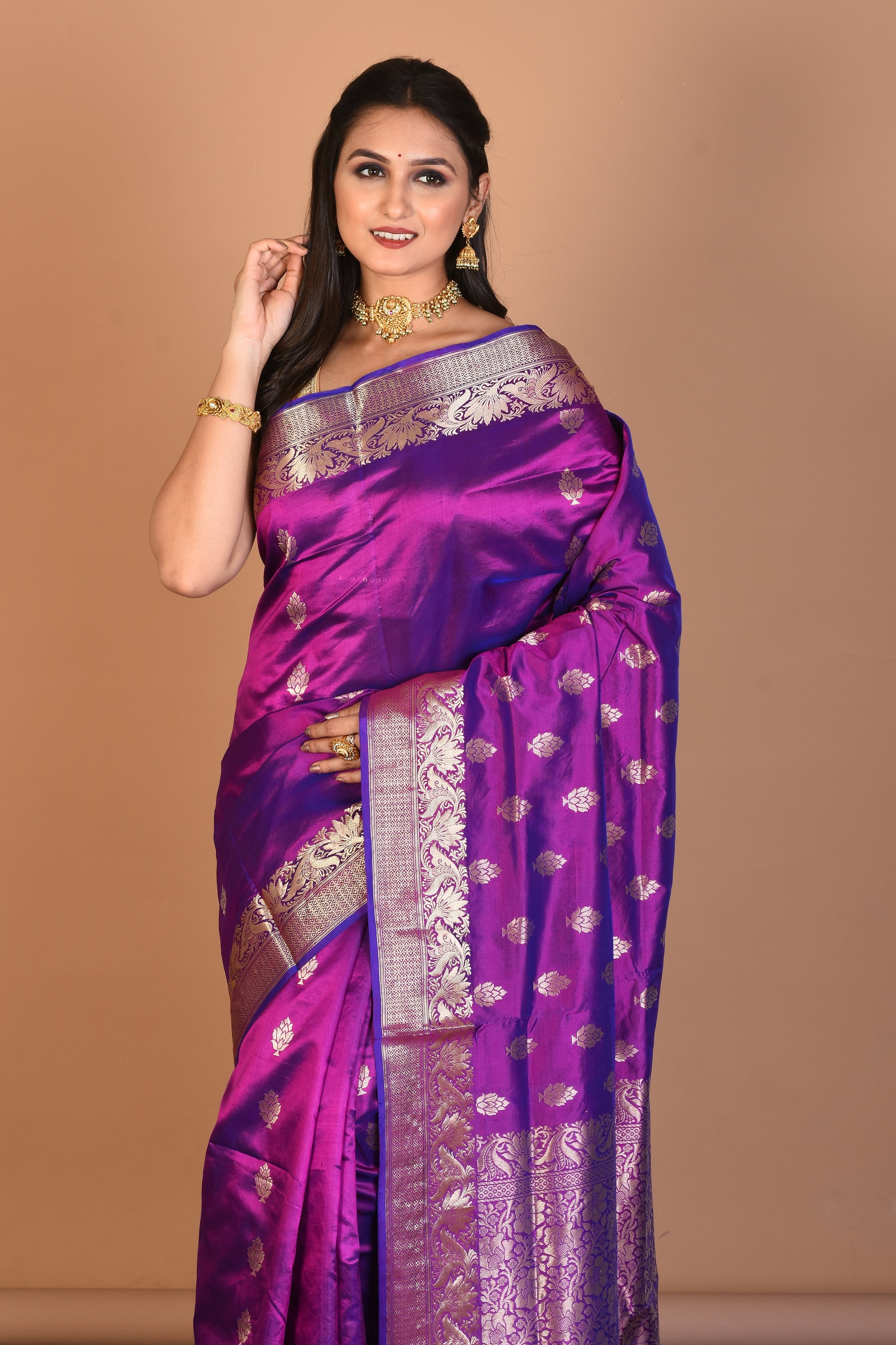 Violet Pure Katan Silk Saree with Blouse Piece - Keya Seth Exclusive