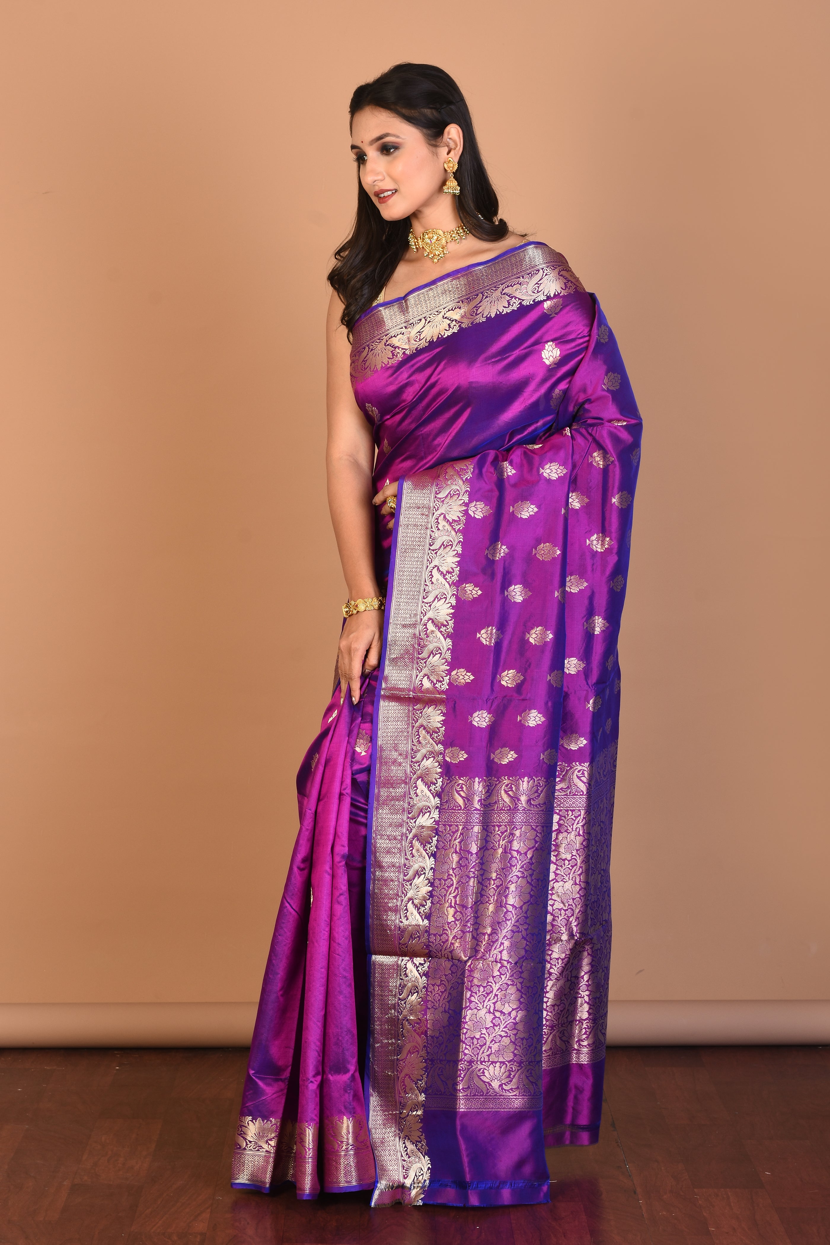 Violet Pure Katan Silk Saree with Blouse Piece - Keya Seth Exclusive