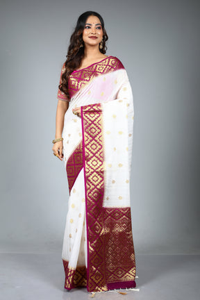 White Blended Matka Saree