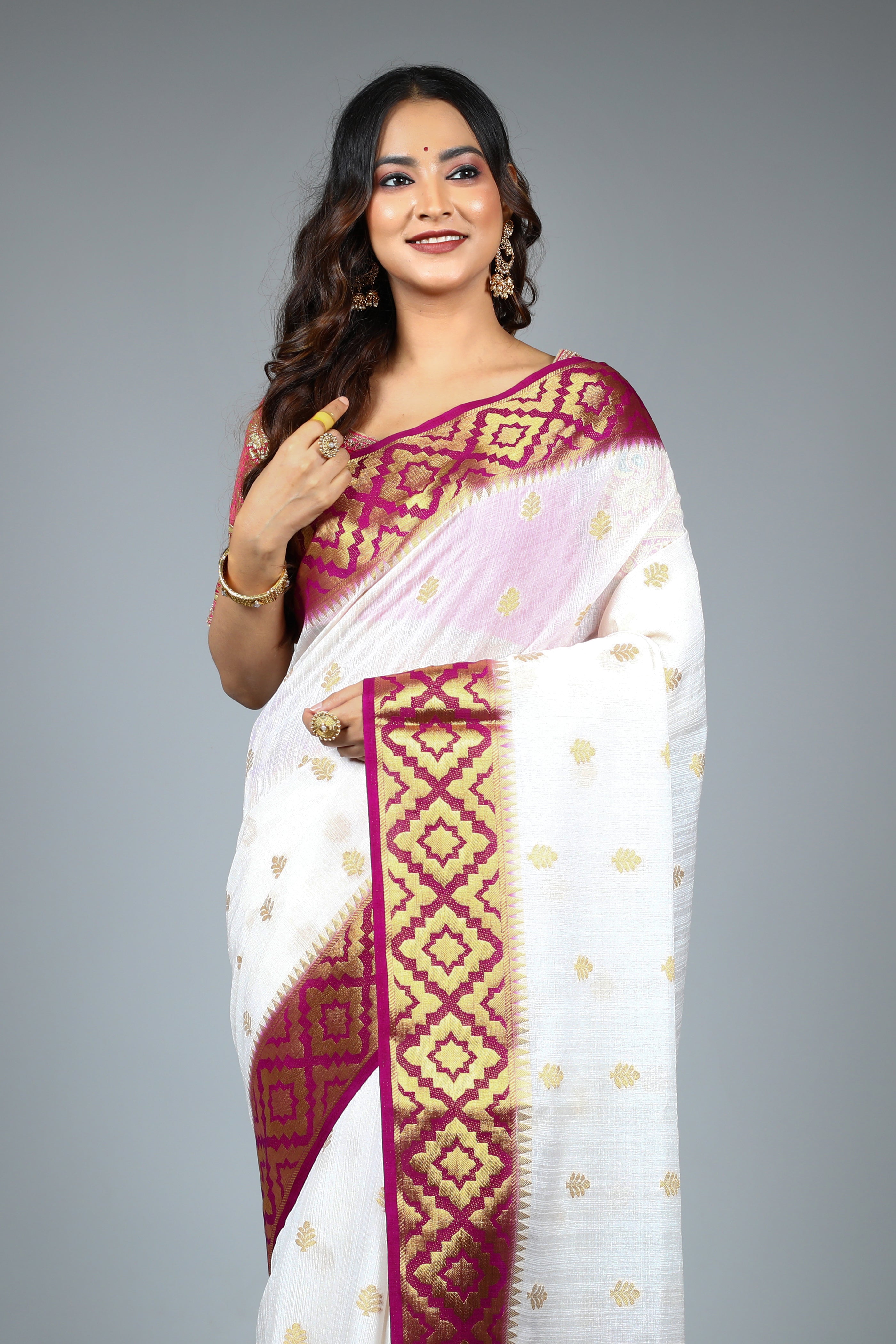 White Blended Matka Saree