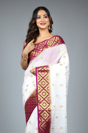White Blended Matka Saree