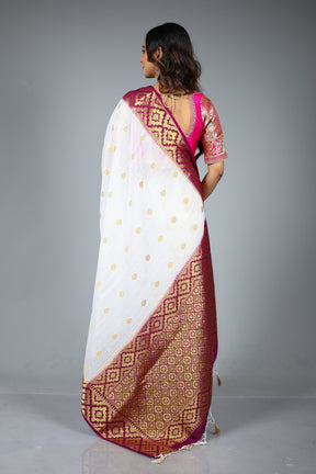 White Blended Matka Saree