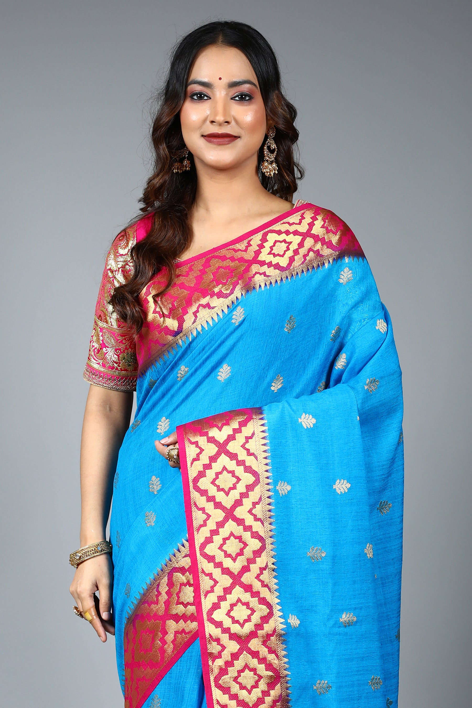 Blue Blended Matka Saree