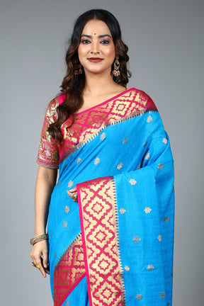 Blue Blended Matka Saree