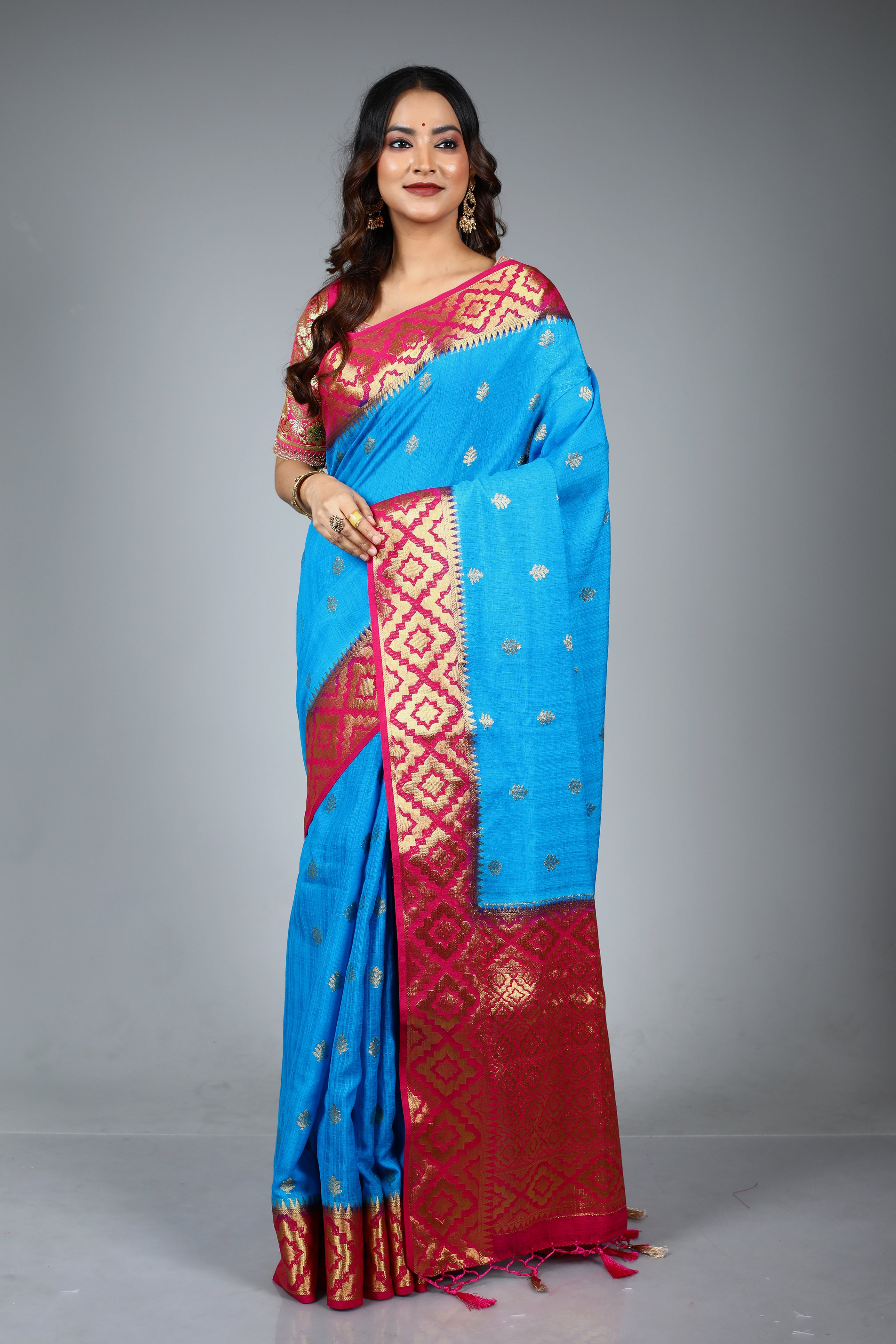 Blue Blended Matka Saree