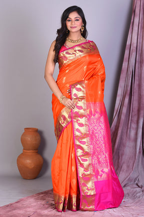 Orange Pure Kanjivaram Saree with Rani Borders - Keya Seth Exclusive